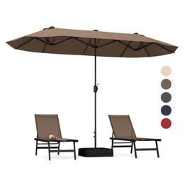 Mondawe - 13 Feet Double-Sided Patio Twin Table Umbrella with Crank Handle - Tan