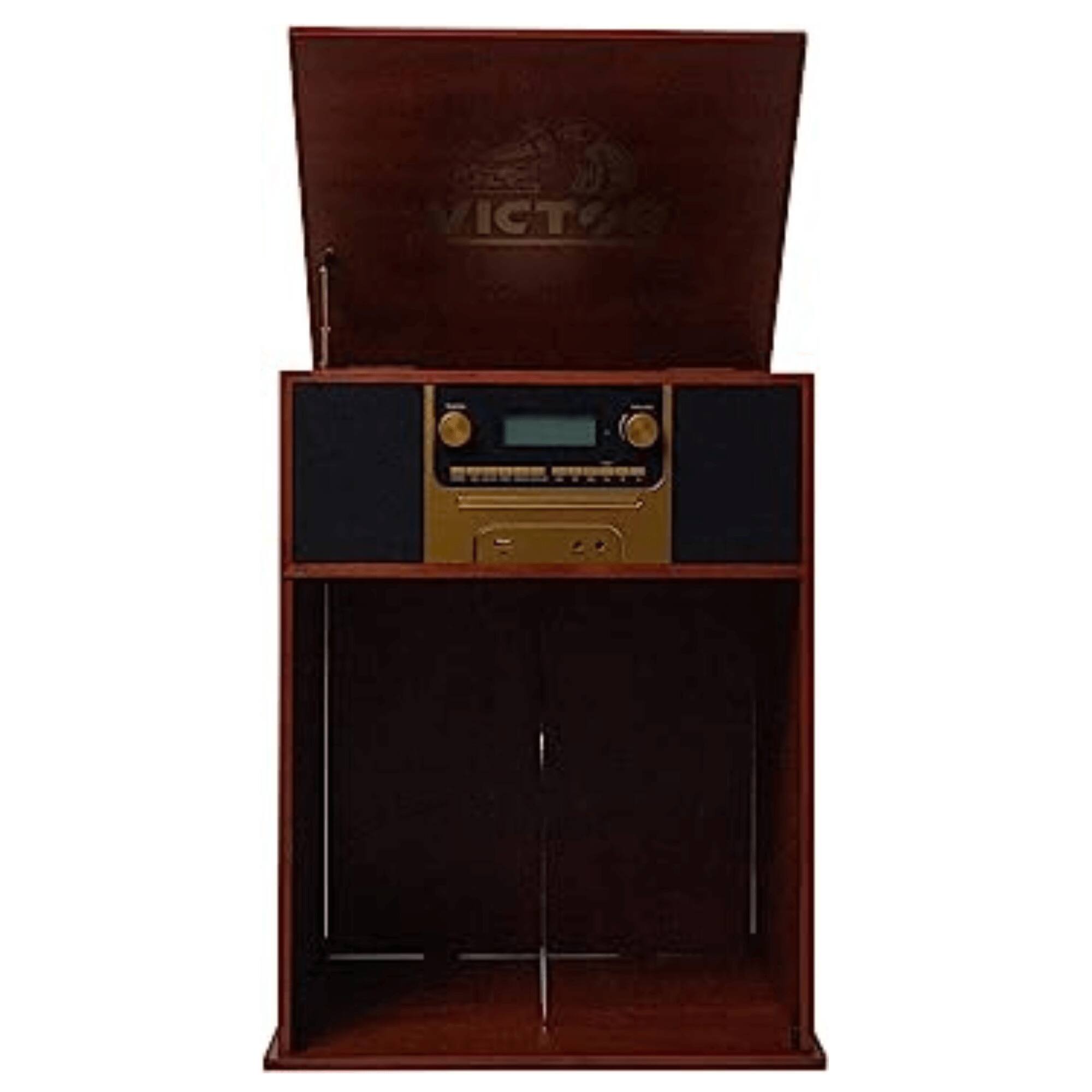 Alt View 4. Victor Audio - Boyleston 7-in-1 3-Speed Turntable Music Center w Album Storage and USB Port - Mahogany.