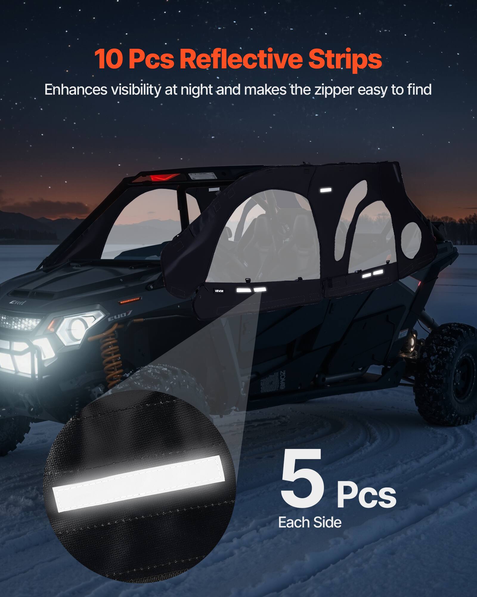 10 Pcs Reflective Strips Enhances visibility at night and makes the zipper easy to find

5 Pcs Each Side