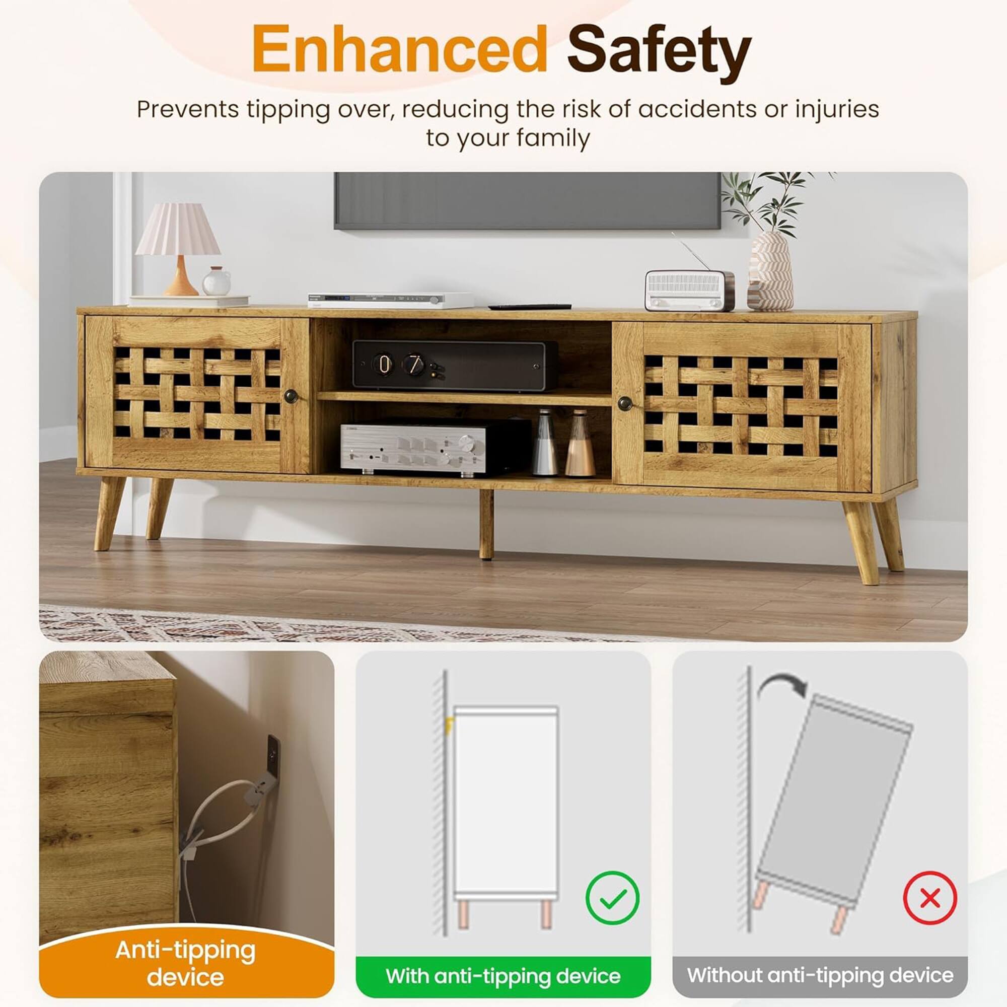 Enhanced Safety

Prevents tipping over, reducing the risk of accidents or injuries to your family.

Anti-tipping device

With anti-tipping device

Without anti-tipping device