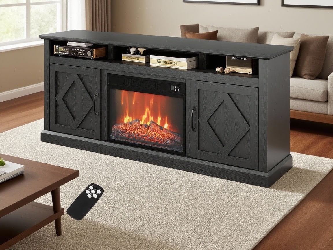 Acekool - TV Stand For TVs Up To 65" With 23" Electric Fireplace Included, 3D Flame