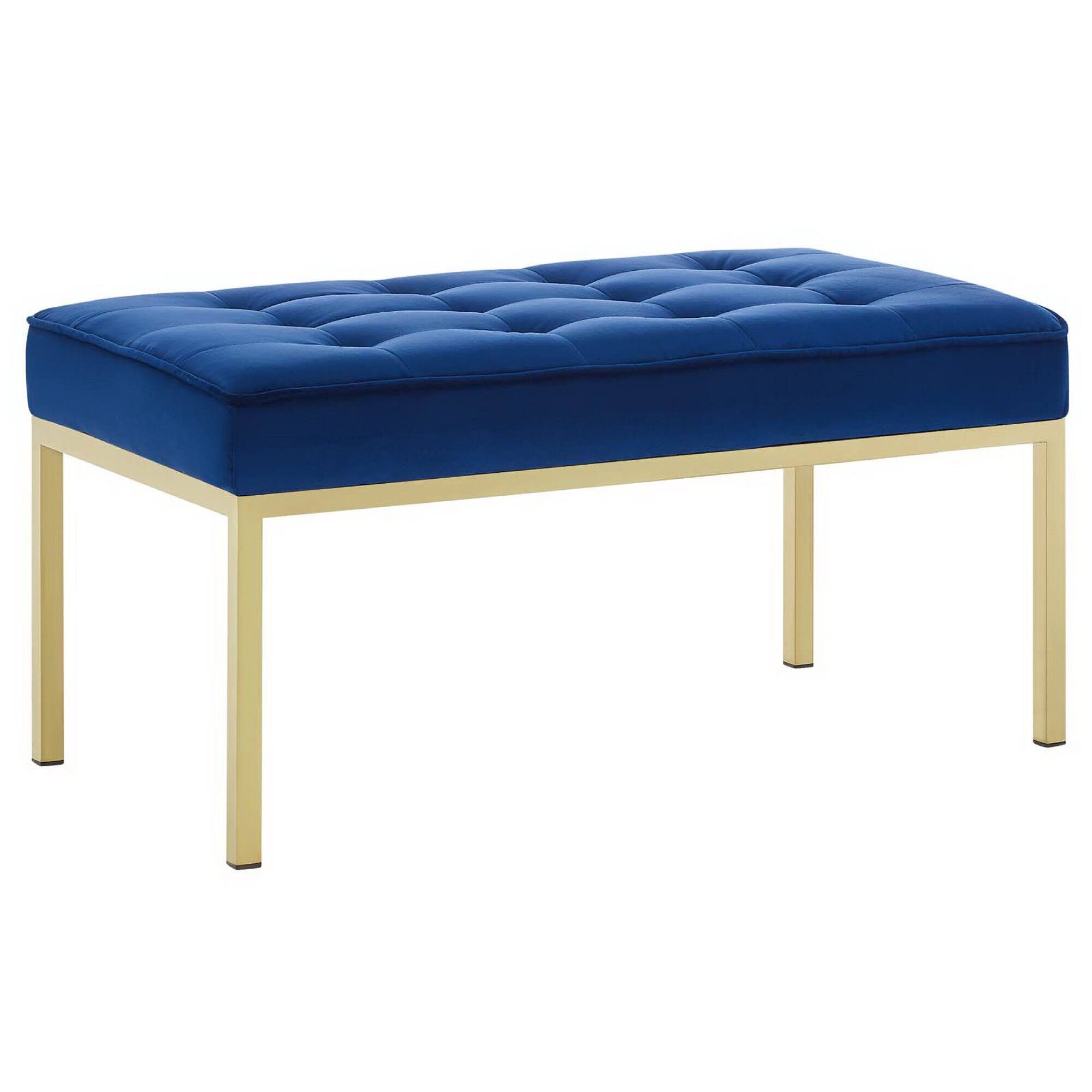 Angle. Modway - Loft Gold Stainless Steel Leg Medium Performance Velvet Bench by Modway - Gold Navy.