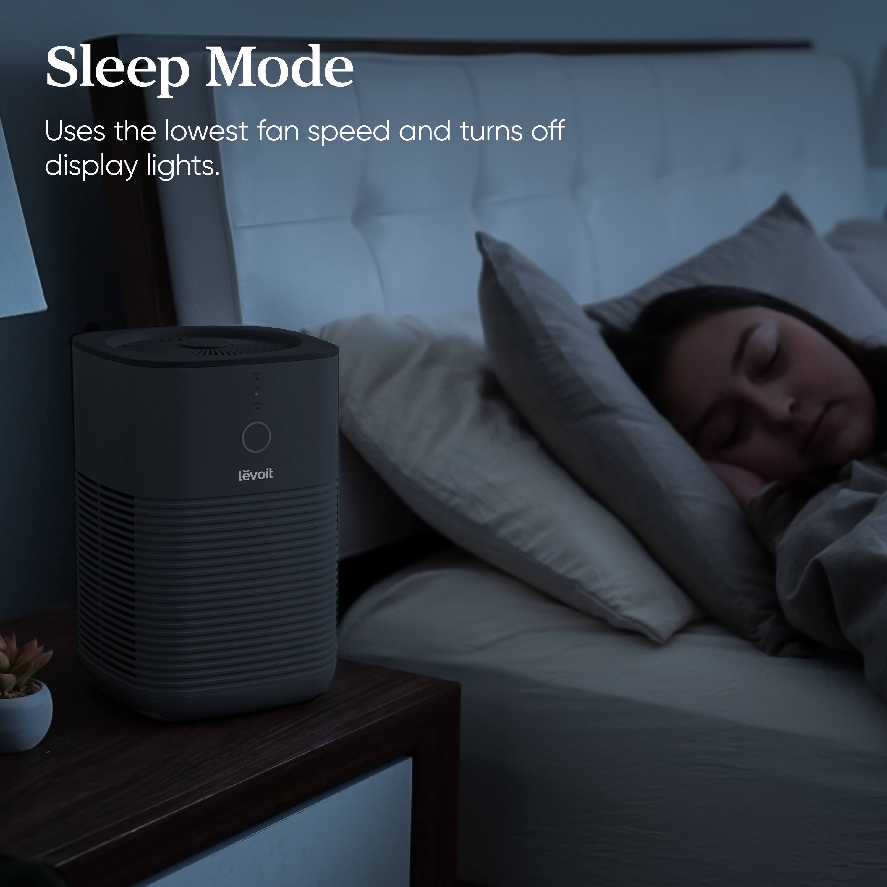 Sleep Mode uses the lowest fan speed and turns off display lights.