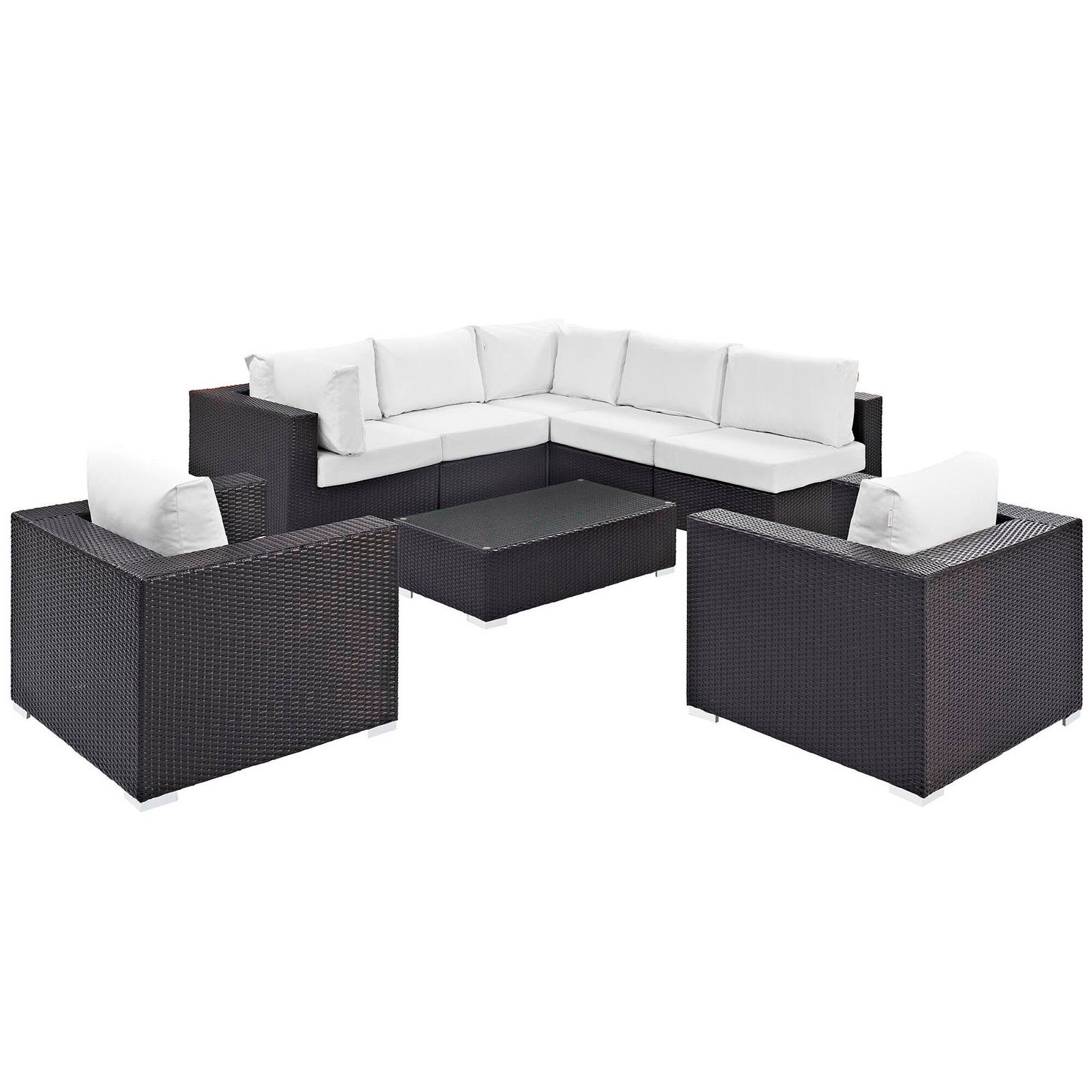 Left. Modway - Convene 8-Piece Outdoor Patio Sectional Set - Cushioned Modular Seating with Armrests - Espresso White.