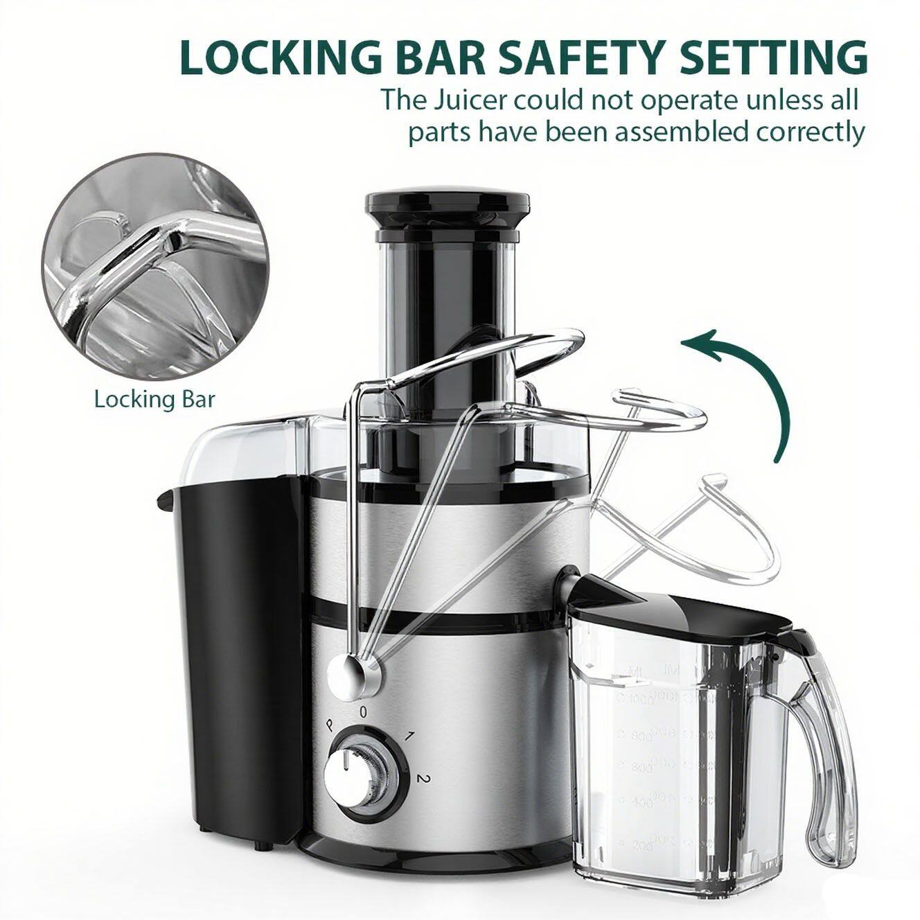 LOCKING BAR SAFETY SETTING  
The Juicer could not operate unless all parts have been assembled correctly  

Locking Bar  
9 0 1 2