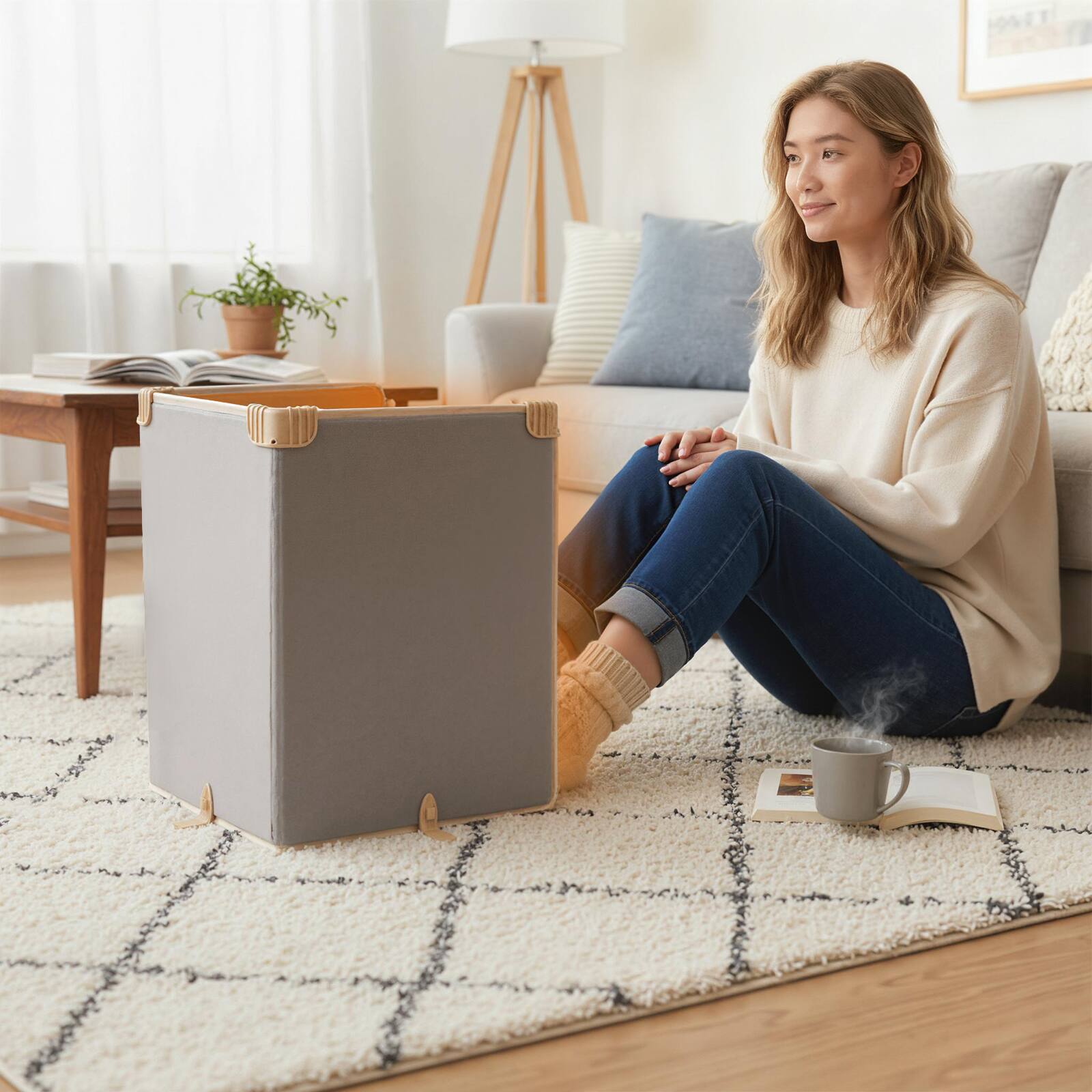 Alt View 3. Costway - Costway 3-Fold Under Desk Space Heater with 3-Level Thermostat & 4H Timer for Home, Office - Beige.