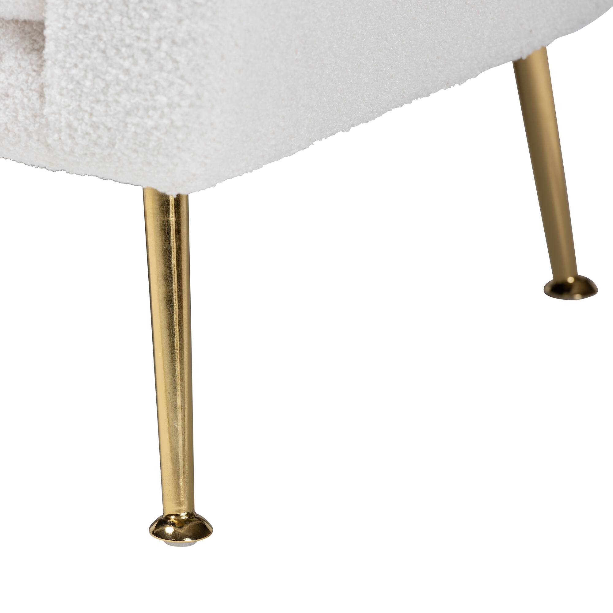 Alt View 2. Baxton Studio - Fantasia Modern and Contemporary Ivory Boucle Upholstered and Gold Metal Armchair - Ivory.
