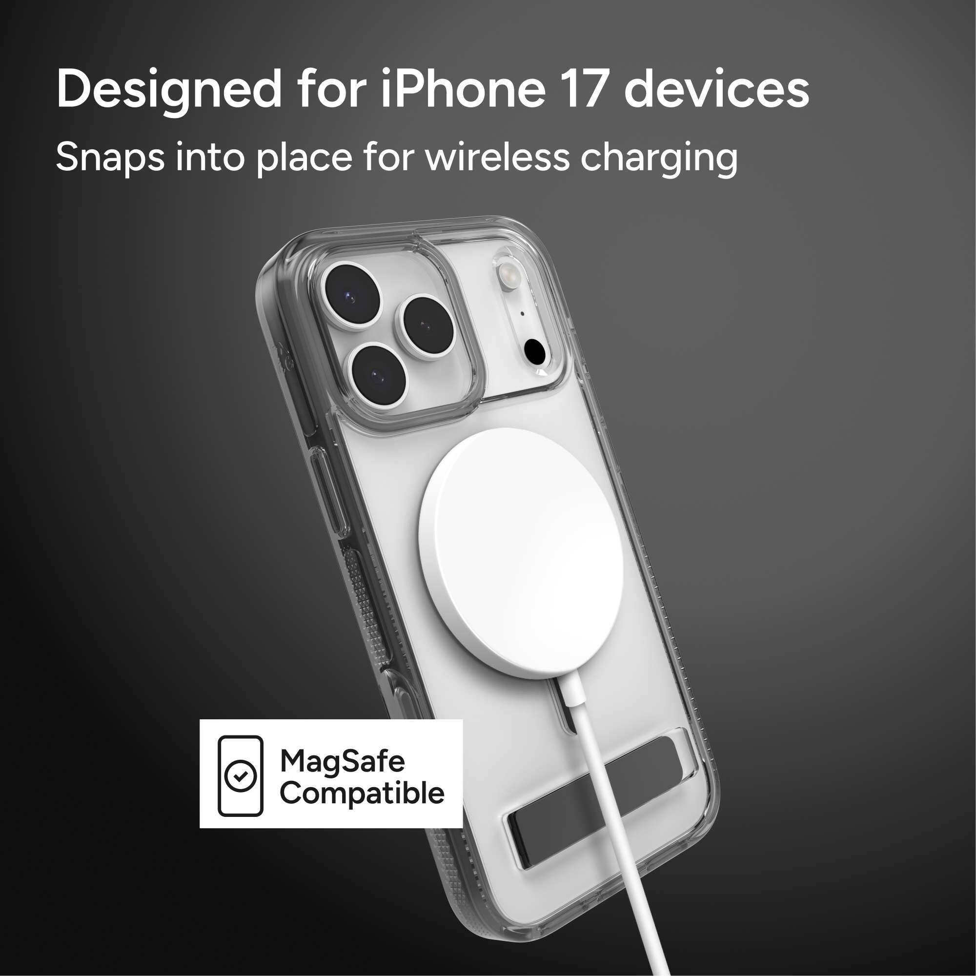Designed for iPhone 17 devices  
Snaps into place for wireless charging  

MagSafe Compatible