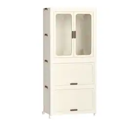 Boyel Living - Portable Wardrobe 4 Cubes Magnetic Doors Hanging Rod Clothes Storage - Cream White