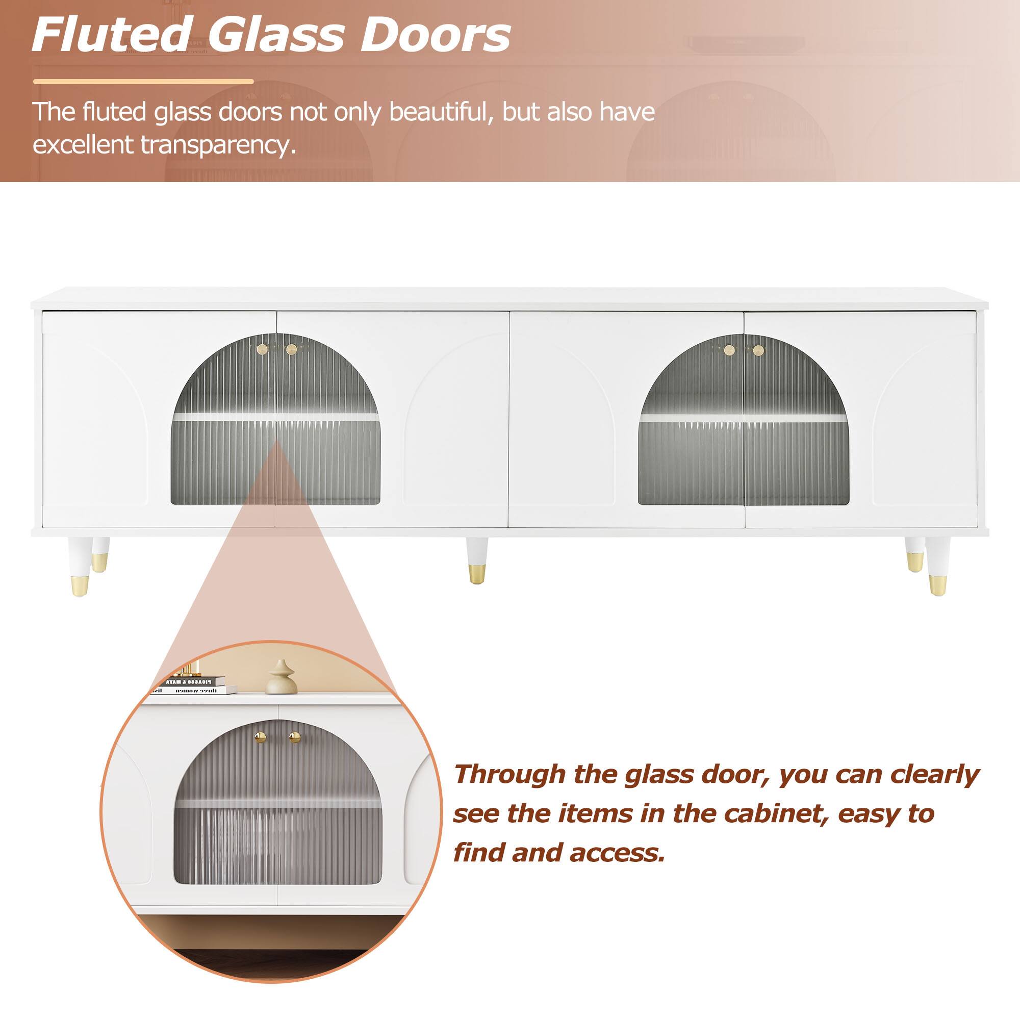 Fluted Glass Doors

The fluted glass doors not only beautiful, but also have excellent transparency.

Through the glass door, you can clearly see the items in the cabinet, easy to find and access.