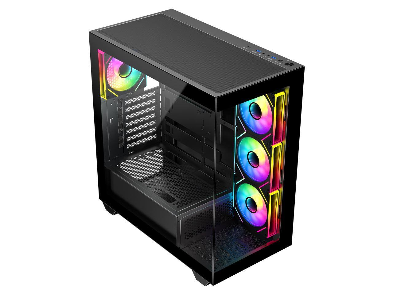 Alt View 8. DIYPC - DIYPC ARGB-N6-BK Black ATX Case w/ Tempered Glass & 4 ARGB Fans - Black.