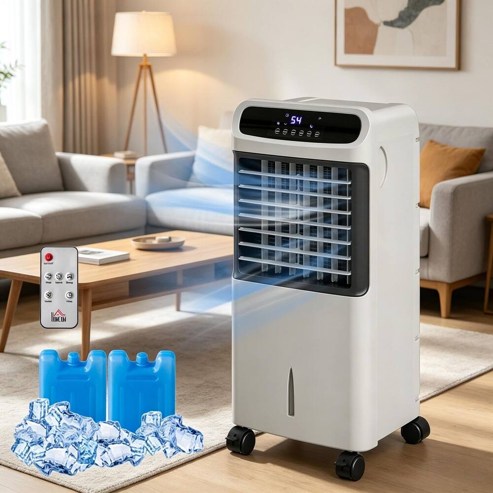 Angle. Loheer - Loheer Evaporative Air Cooler, Portable Ice Cooling Fan with Remote, Mobile Room Cooler on Wheels, Gray.