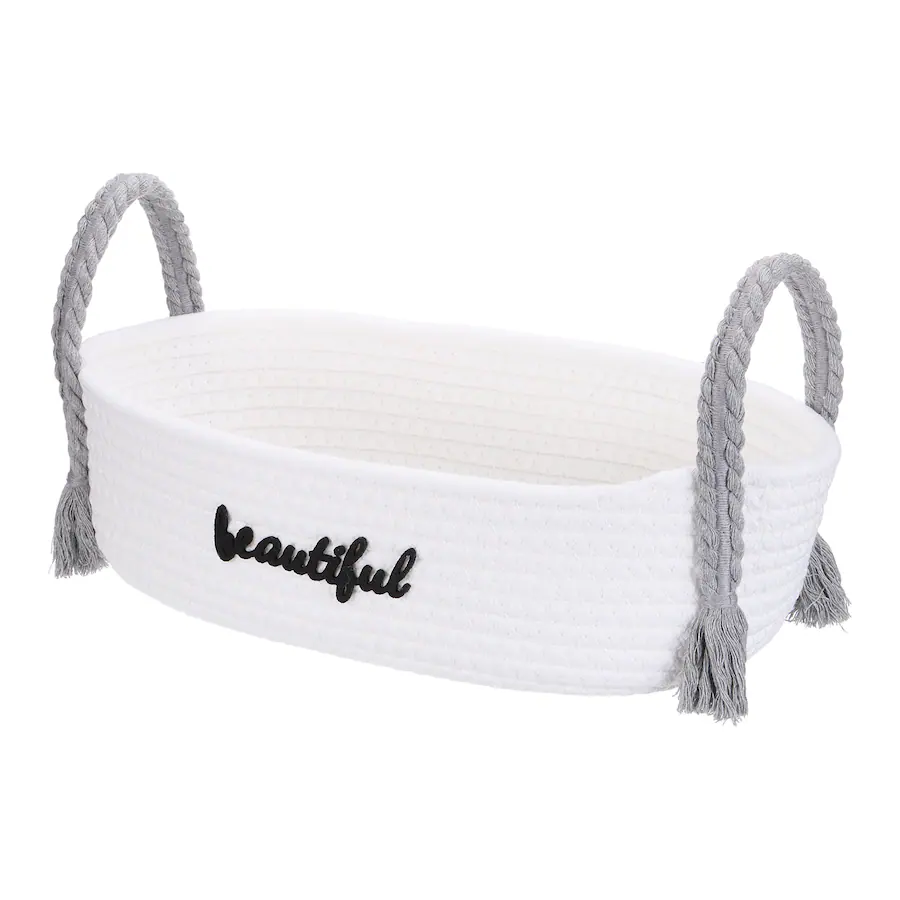 Small White Box Rack Unique Bargains Rectangular Rope Basket, 14.6x7.9x7.1inch Small Woven ...