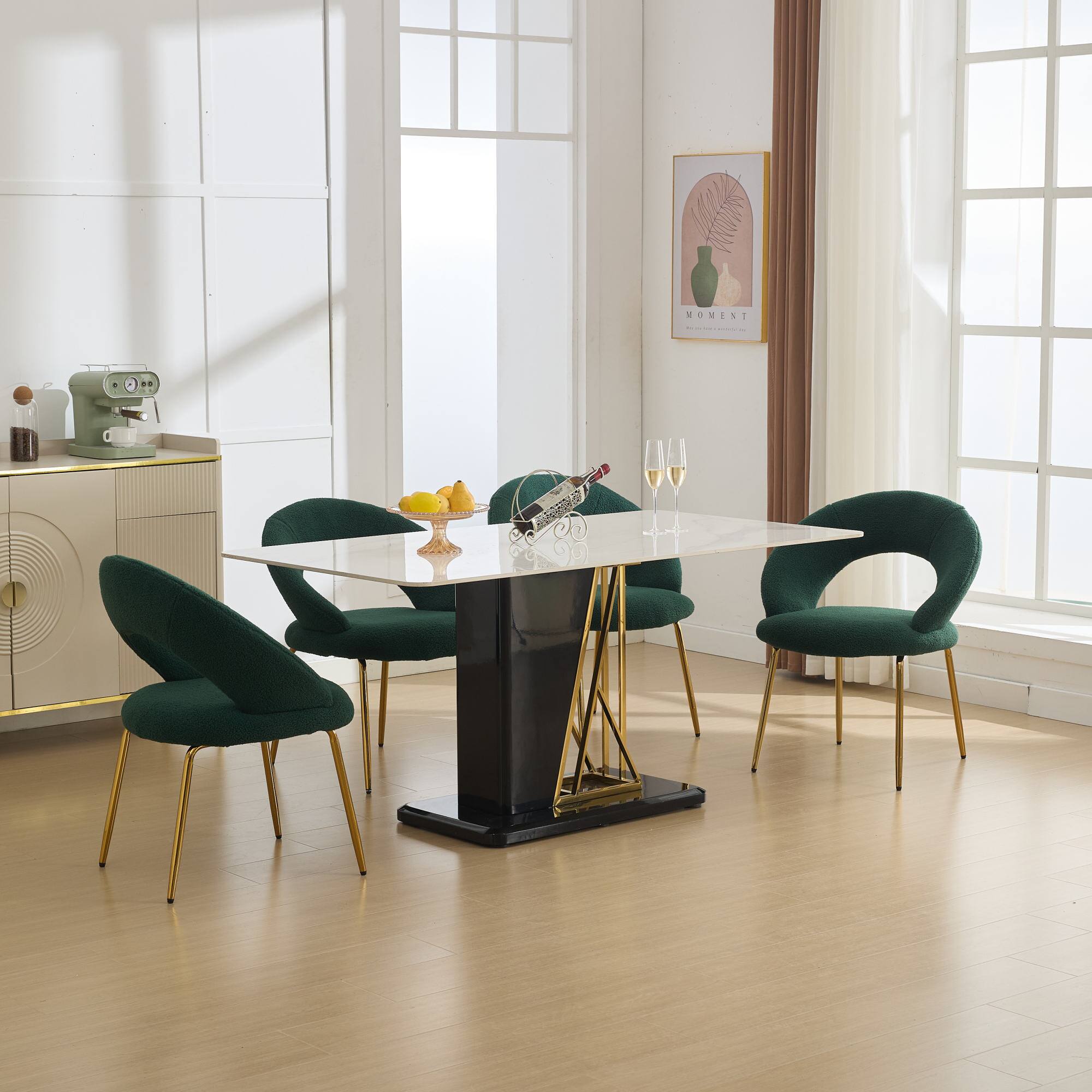 Alt View 9. GOODSILO - Luxury Velvet Dining Chair with Curved Backrest and Elegant Metal Legs for Modern Kitchen or Dining Room - Green.