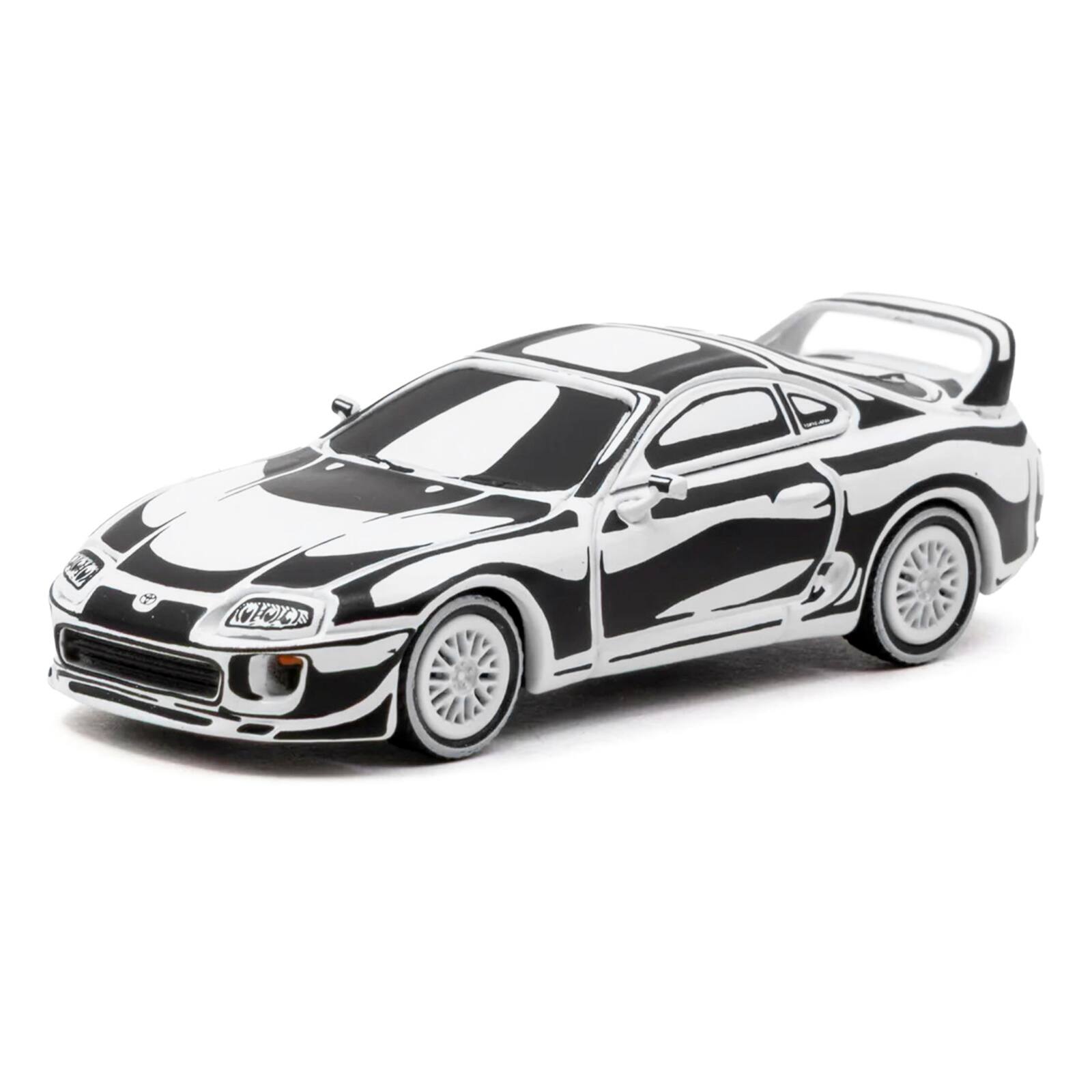 Alt View 1. Tarmac Works - Toyota Supra "Designed by Joshua Vides" Black and White "Hobby64" Series 1/64 Diecast Model Car by Tarmac Works.