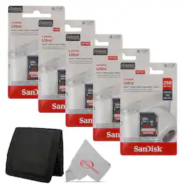 SanDisk Professional - 5x SanDisk Ultra 256GB UHS-I 100MB/s Class 10 SDXC Memory Card with Card Wallet