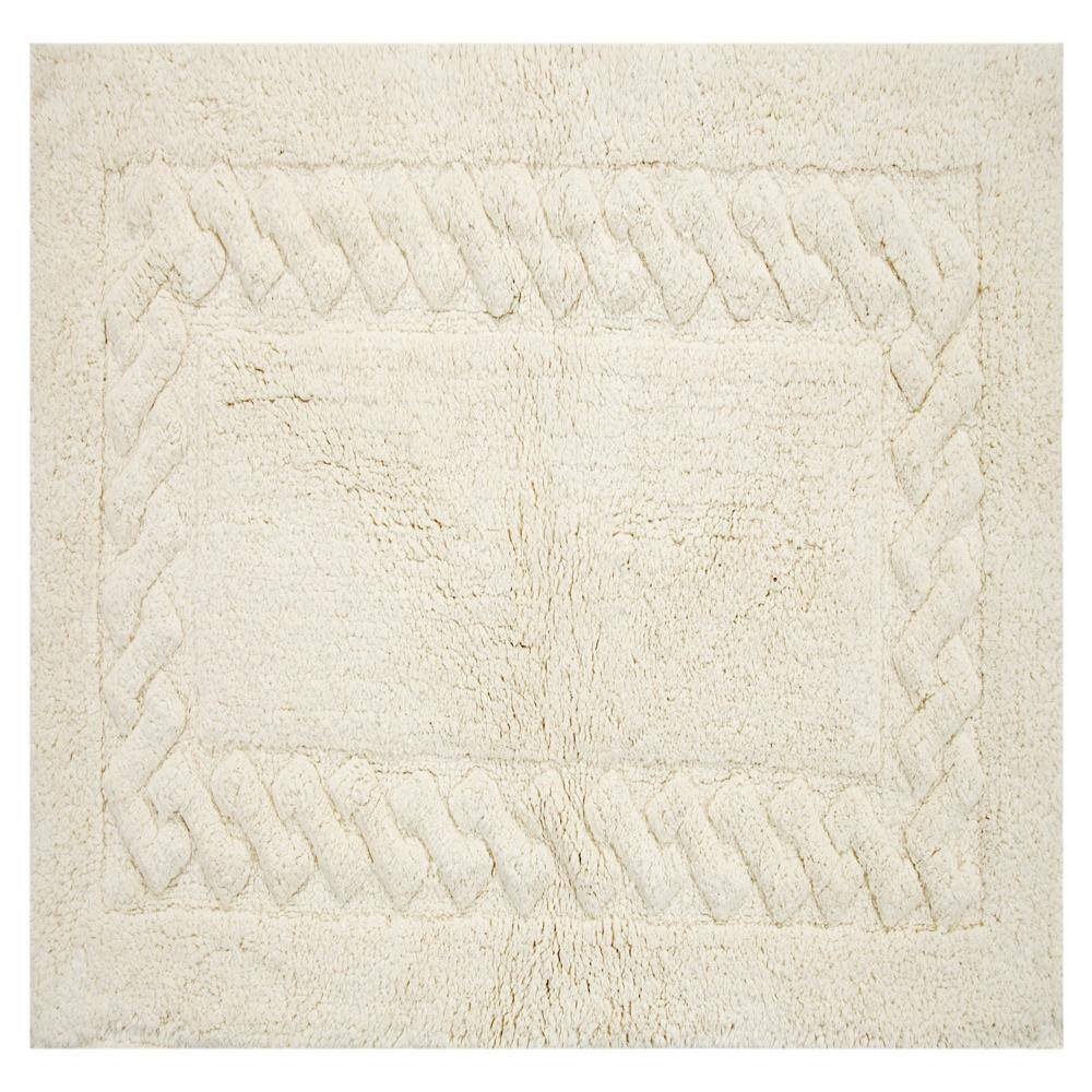 Angle. Knightsbridge - Knightsbridge Luxurious Chain Border Bath Rug - Ivory Cotton Non-Slip - ivory.