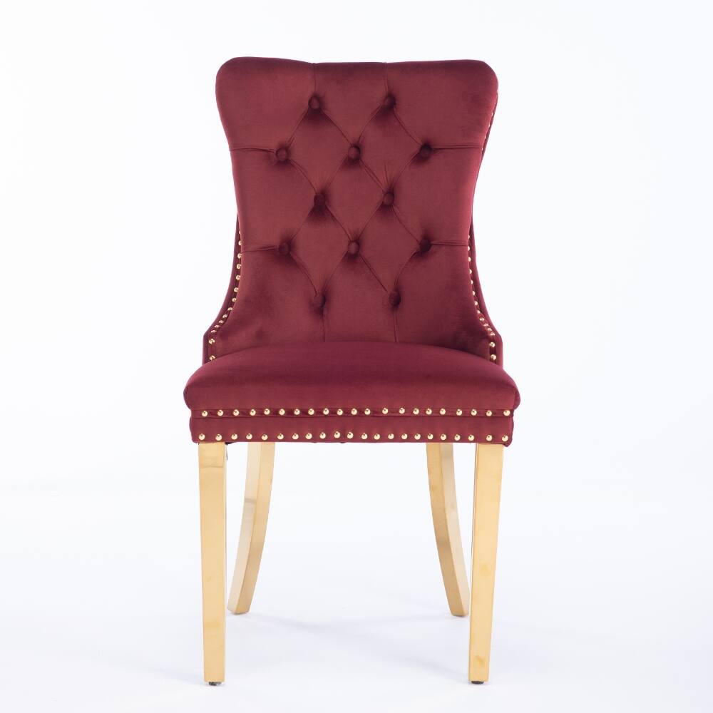 Angle. Loheer - Loheer Velvet Dining Chairs Tufted Burgundy Upholstered Set of 2 with Gold Legs - Burgundy.