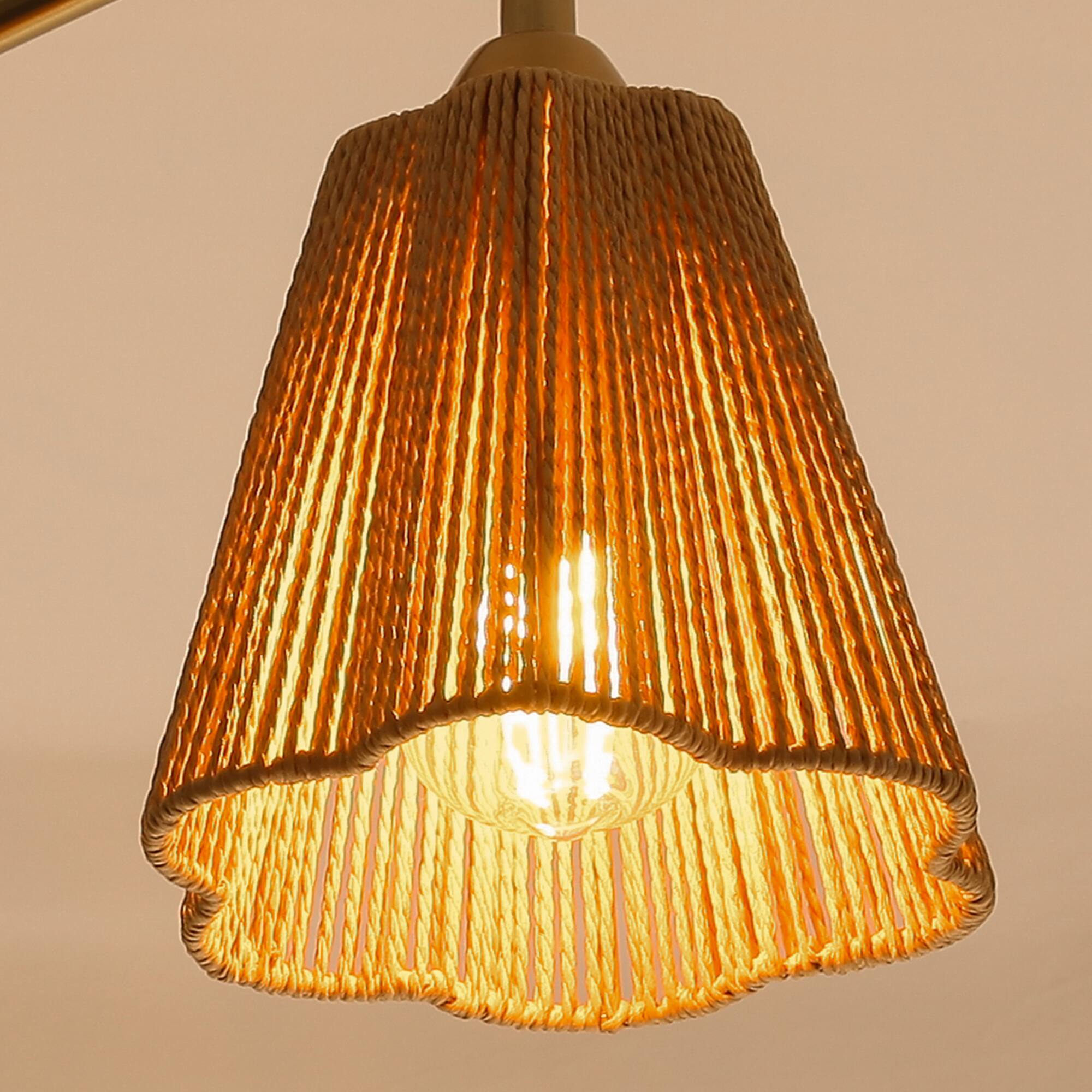 Alt View 1. Parrot Uncle - 30" Modern Gold 3-Light Kitchen Island Chandelier with Natural Woven Rope Shades for Dining Room - Gold.