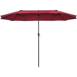 Mondawe - 15 Feet Patio Double-Sided Umbrella with Hand-Crank System - Dark Red