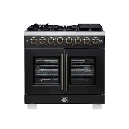 Front. Forno Appliances - 36 in. Wide 6 Burner Capriasca 5.36 Cu. Ft. Dual Fuel Range with French Door Design - Black.