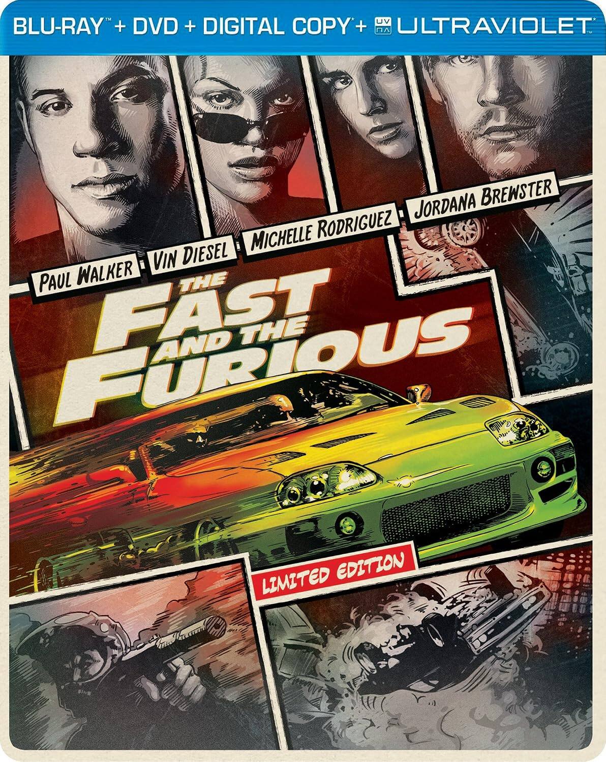 Front. The Fast and the Furious Steelbook Best Buy Limited Edition [Blu-ray + DVD + Digital Copy + Ultraviolet].