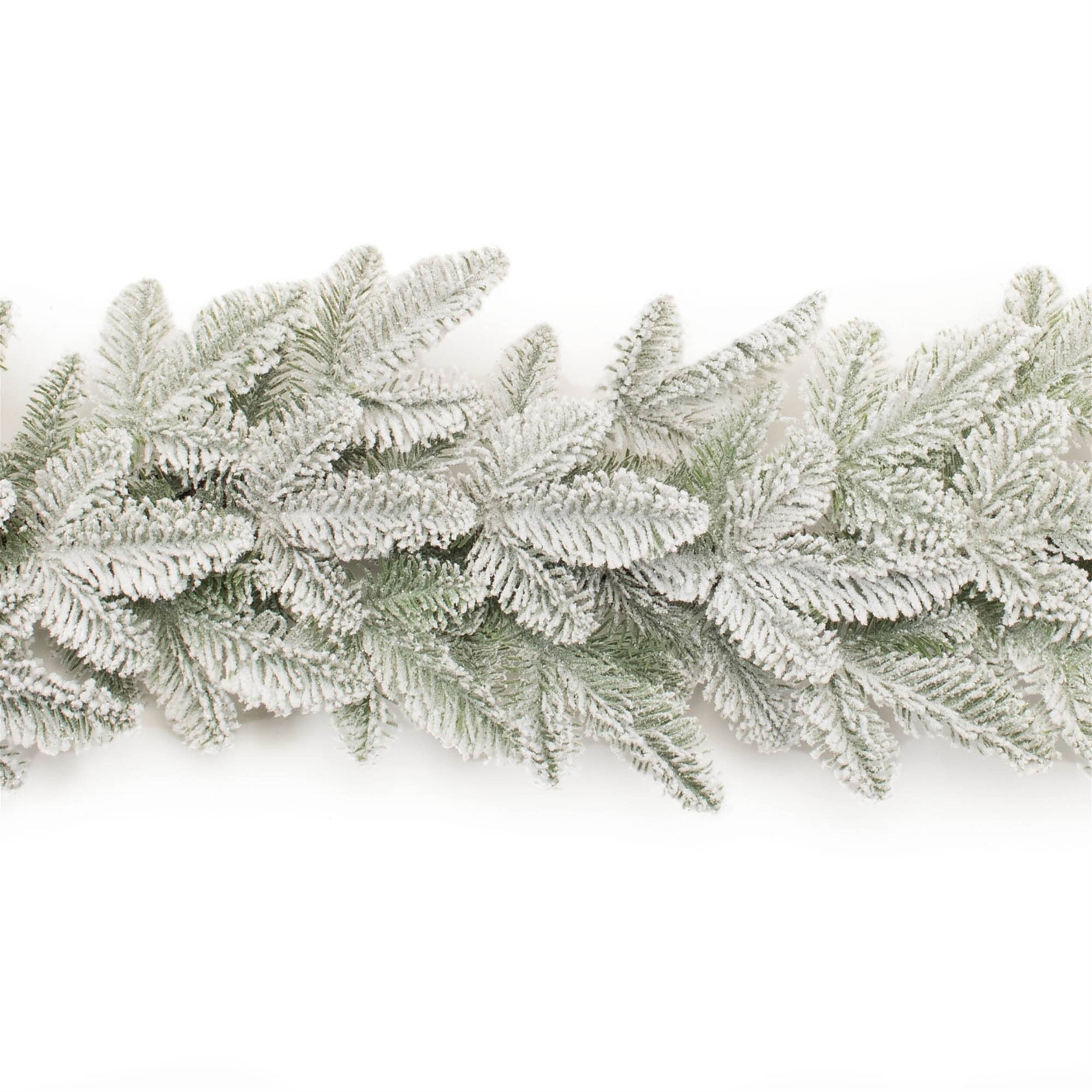 Angle. BreeBe - Flocked Pine Garland 6'L - Green, White.