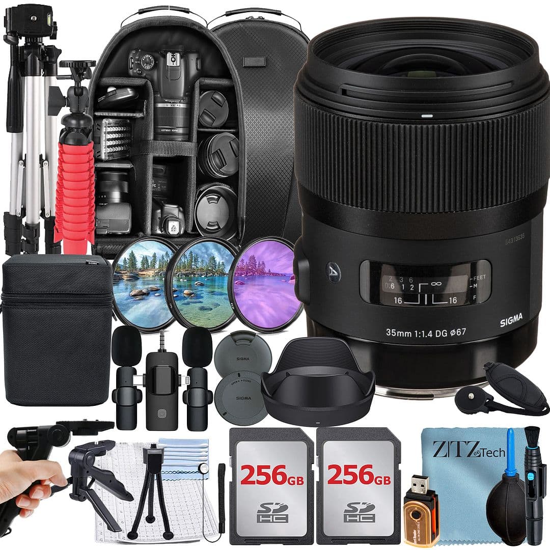 Sigma - 35mm f/1.4 DG HSM Art Lens for Canon EF Mount with 2x 256GB Card + Case  + ZeeTech - Black