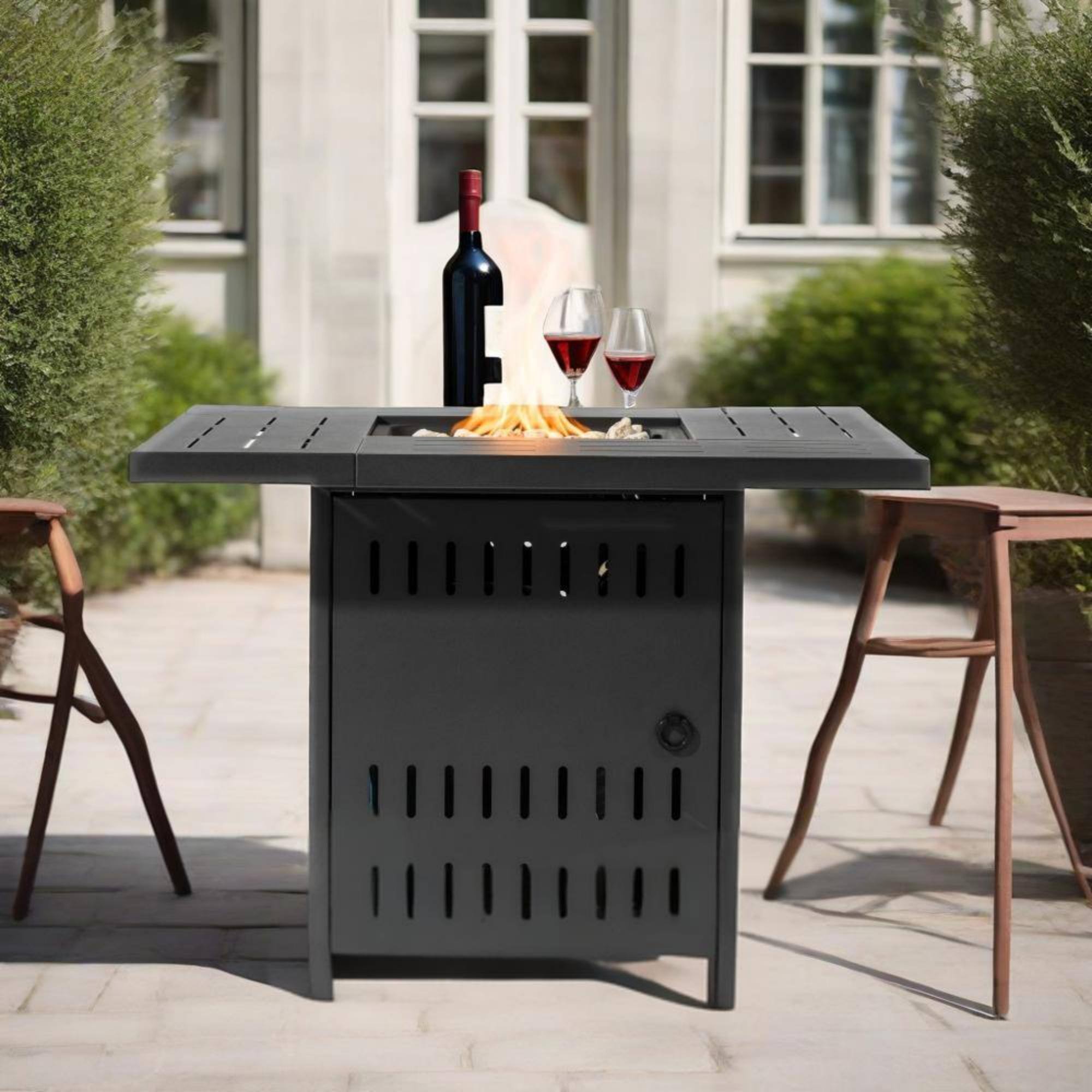 Front. Glintex - 34" Propane Gas Fire Pit Table 50000 BTU Rectangular Steel Outdoor Fire Pit for Patio Deck Garden Courtyard - Black.