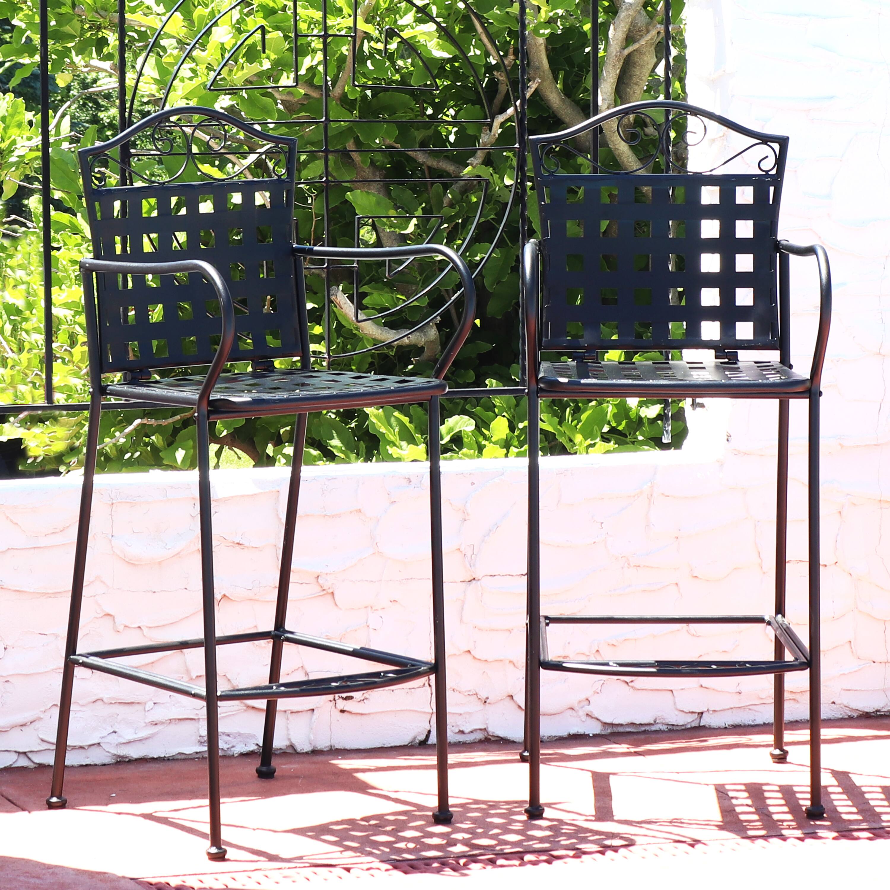 Alt View 3. Sunnydaze - Scrolling Wrought Iron Patio Dining Bar Chairs - Set of 2 - Black.