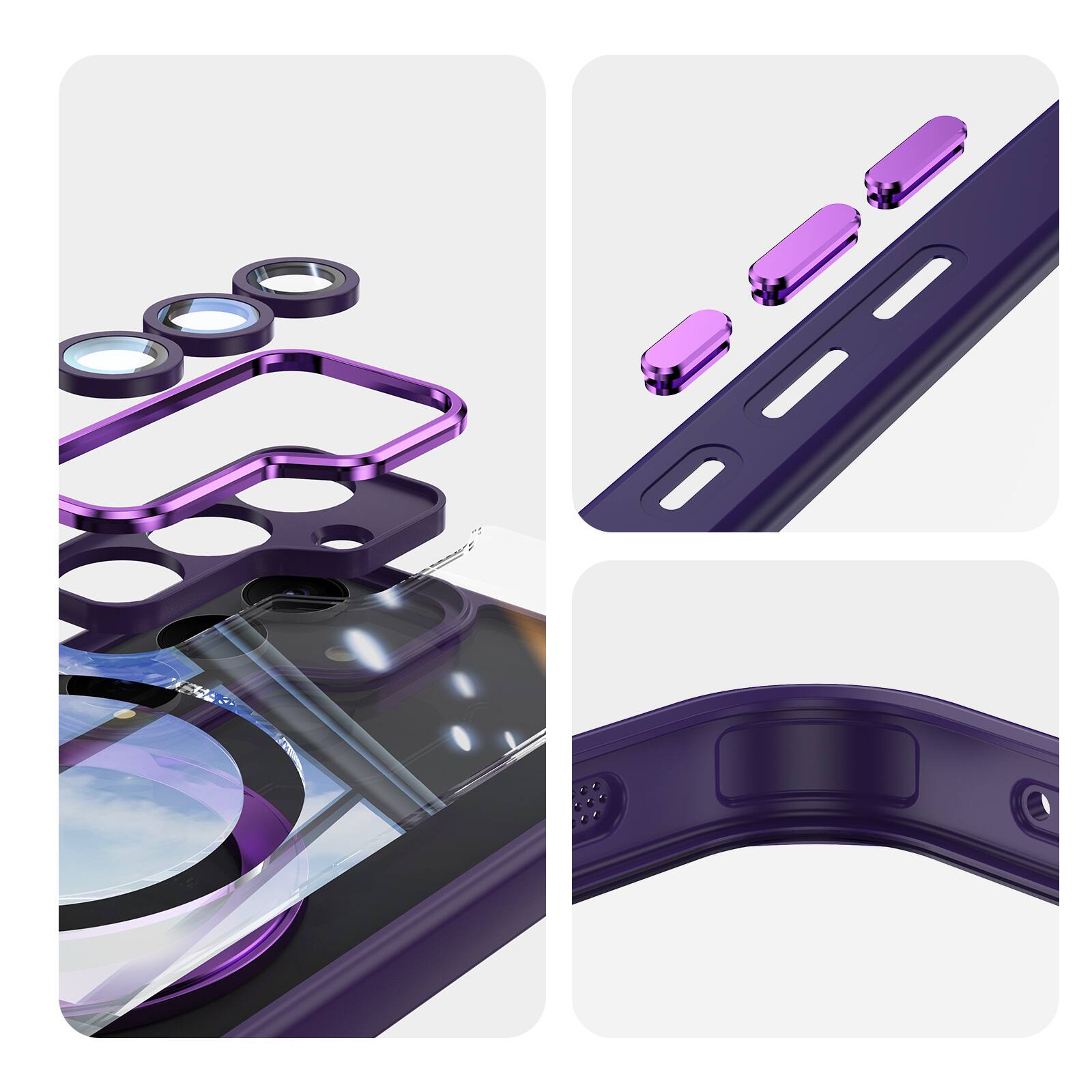 Alt View 1. Dteck - Magnetic Clear Case For Samsung Galaxy A17 5G, Shockproof Anti-Scratch 360° Ring Holder Stand PC+TPU Protection Cover - Darkpurple.