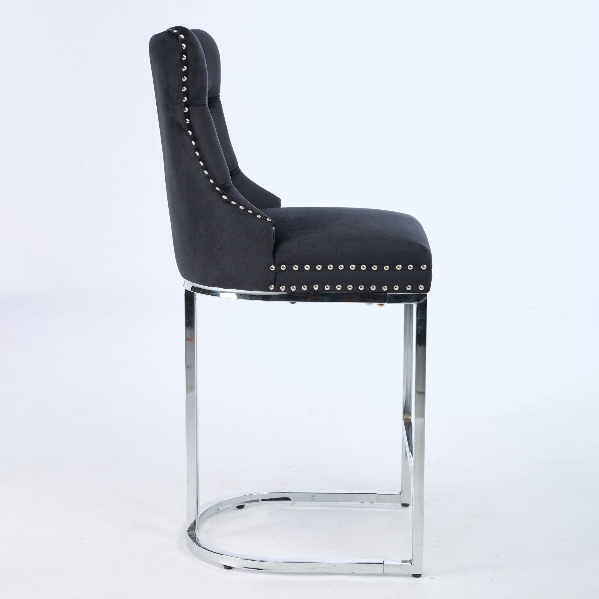 Alt View 2. APRILSOUL - 25 Counter Height Bar Stools Set of 2 Modern Velvet Button Back Rivet Trim Black 2 Pack - Black.