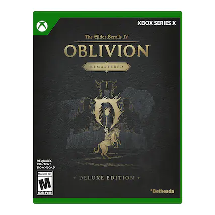 XBOX SERIES X
The Elder Scrolls IV
OBLIVION
REMASTERED
DELUXE EDITION
REQUIRES CONTENT DOWNLOAD
MATURE 17+
ESRB
"Bethesda" - M (Mature 17+)