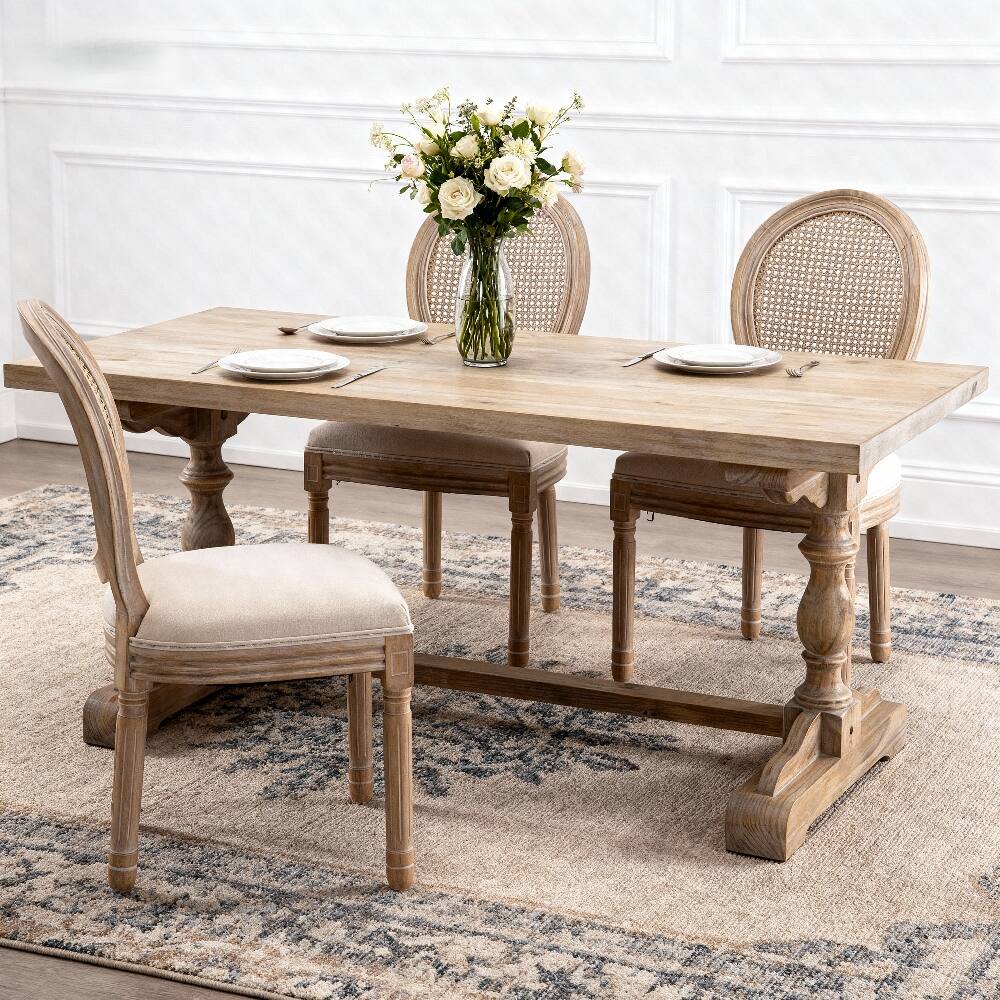 Alt View 4. Loheer - Loheer French Country Dining Chairs Set of 2 Upholstered Round Back Solid Wood Beige - Beige.
