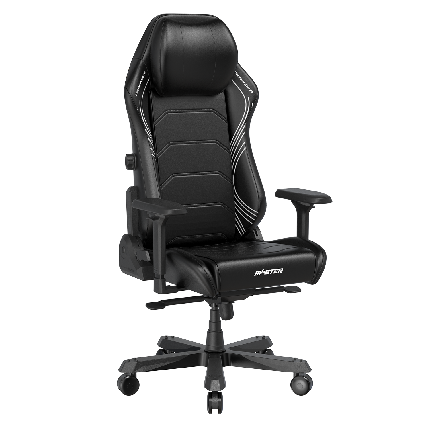 Angle. DXRacer - DXRacer Master Series Gaming Chair – Black lines, Premium PU Leather with Built-In Lumbar Support & 4D Armrests - Black.