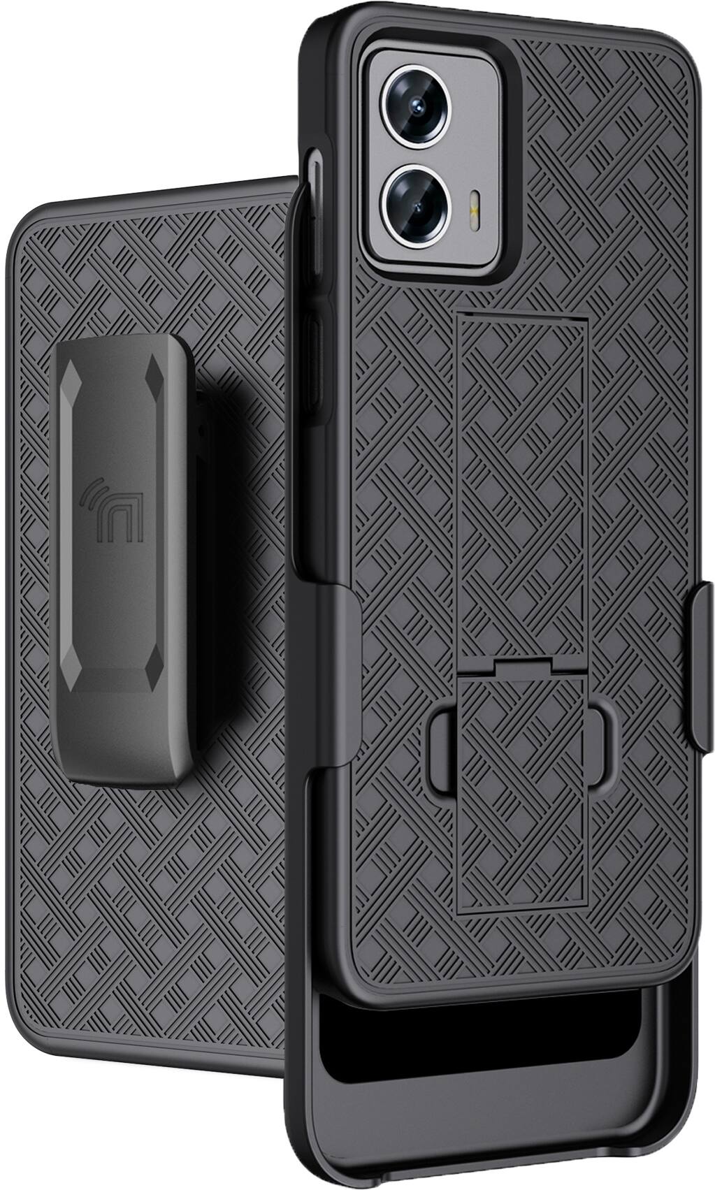 Front. Nakedcellphone - Case with Stand and Belt Clip Holster for Motorola Moto G 5G (2023) - Black.