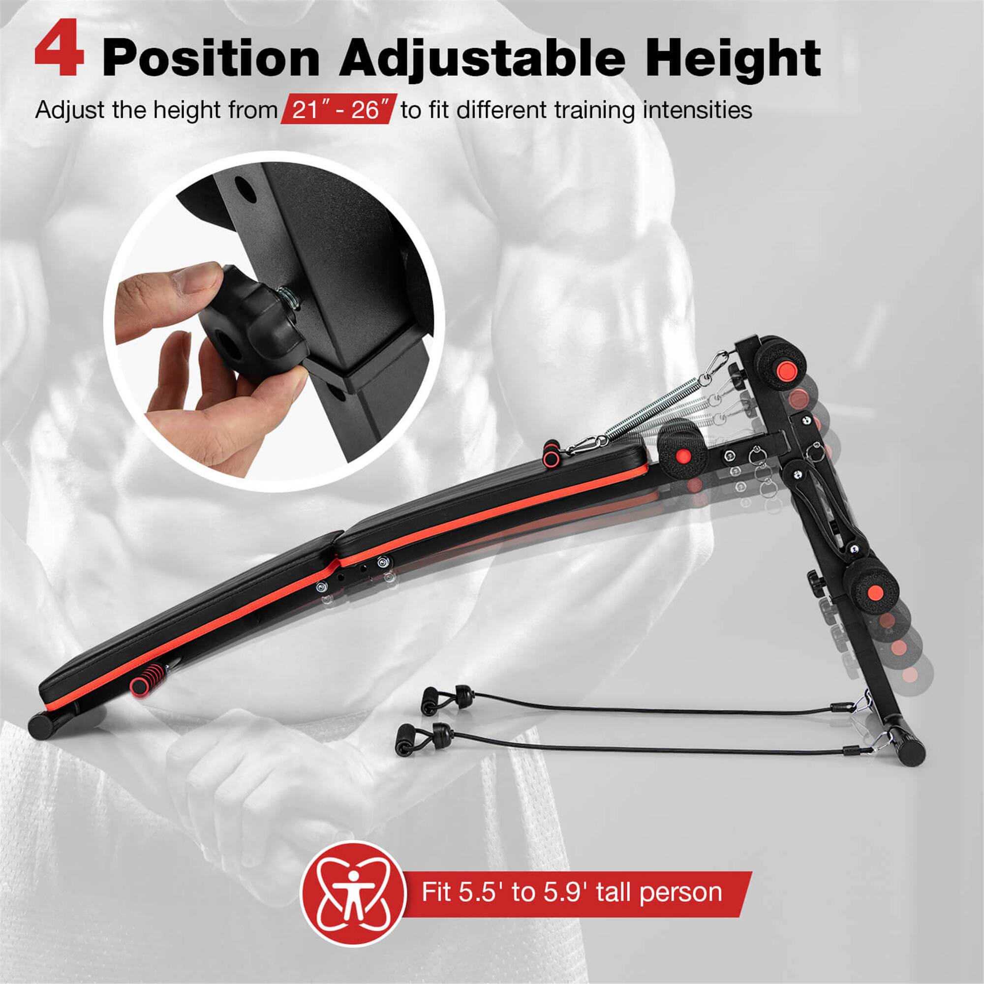 4 Position Adjustable Height: Adjust the height from 21" - 26" to fit different training intensities. 6'1" Fit for 5.5' to 5.9' tall person.