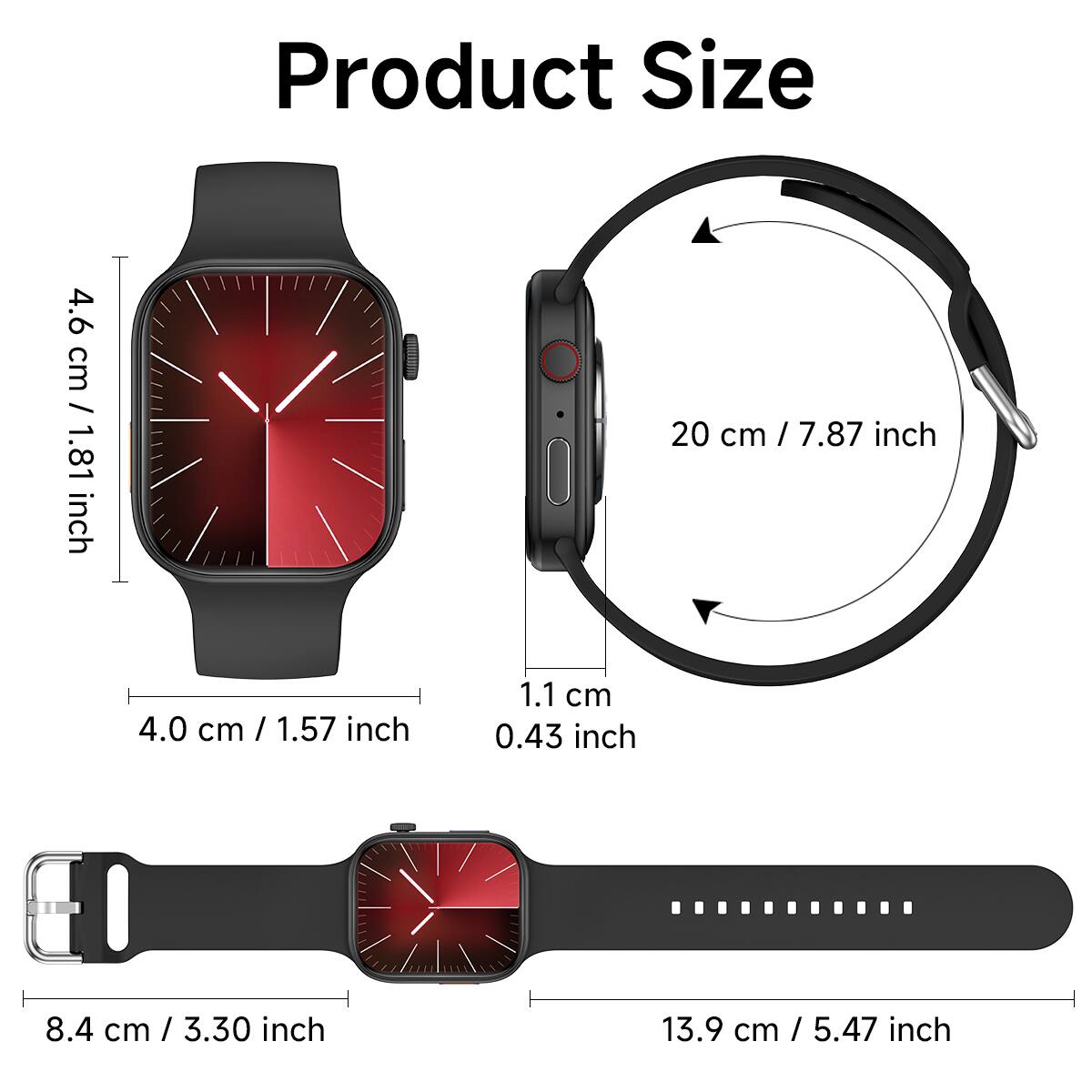 Product Size

- 4.6 cm / 1.81 inch
- 20 cm / 7.87 inch
- 4.0 cm / 1.57 inch
- 1.1 cm / 0.43 inch
- 8.4 cm / 3.30 inch
- 13.9 cm / 5.47 inch