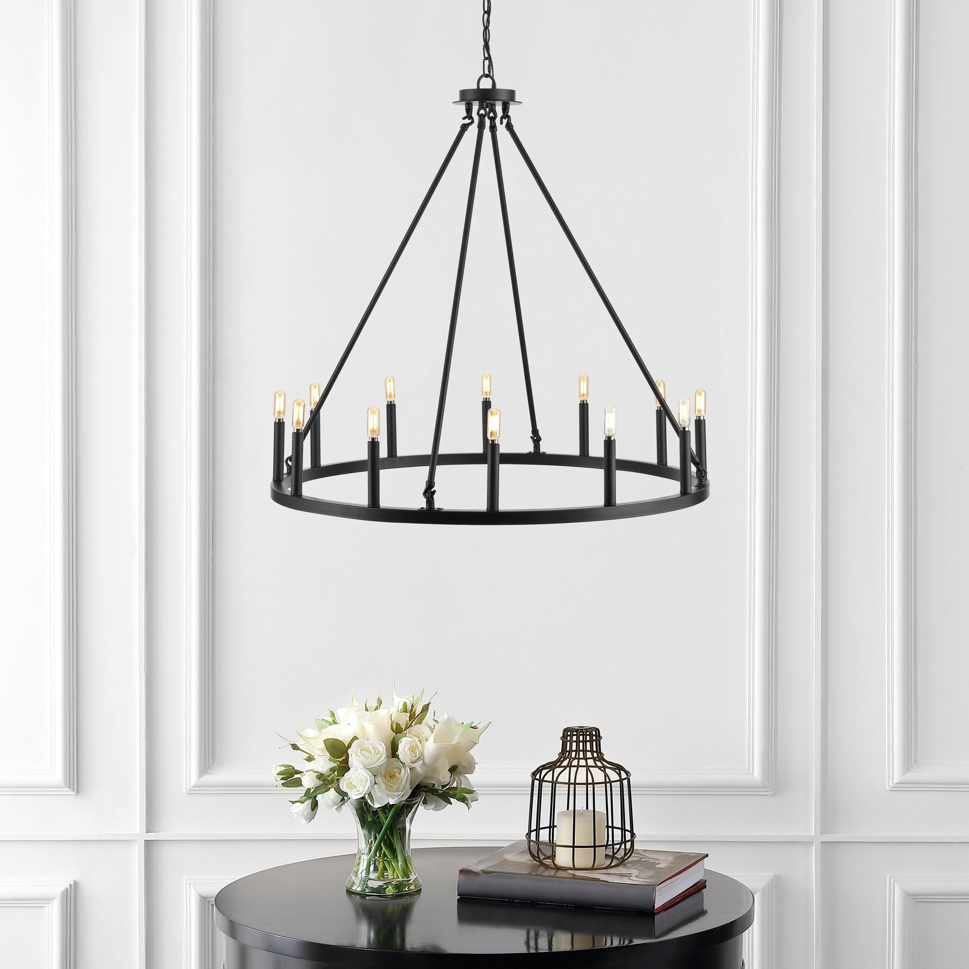 Alt View 7. Jonathan Y - Oberto 36" 12-Light Iron Classic Industrial Ring LED Chandelier, Oil Rubbed Bronze - Oil Rubbed Bronze.