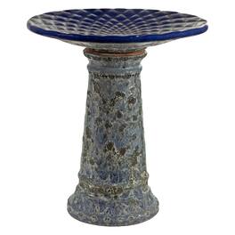 Sunnydaze - Rennes 22.5" Ceramic Bird Bath with Lava Finish - Blue
