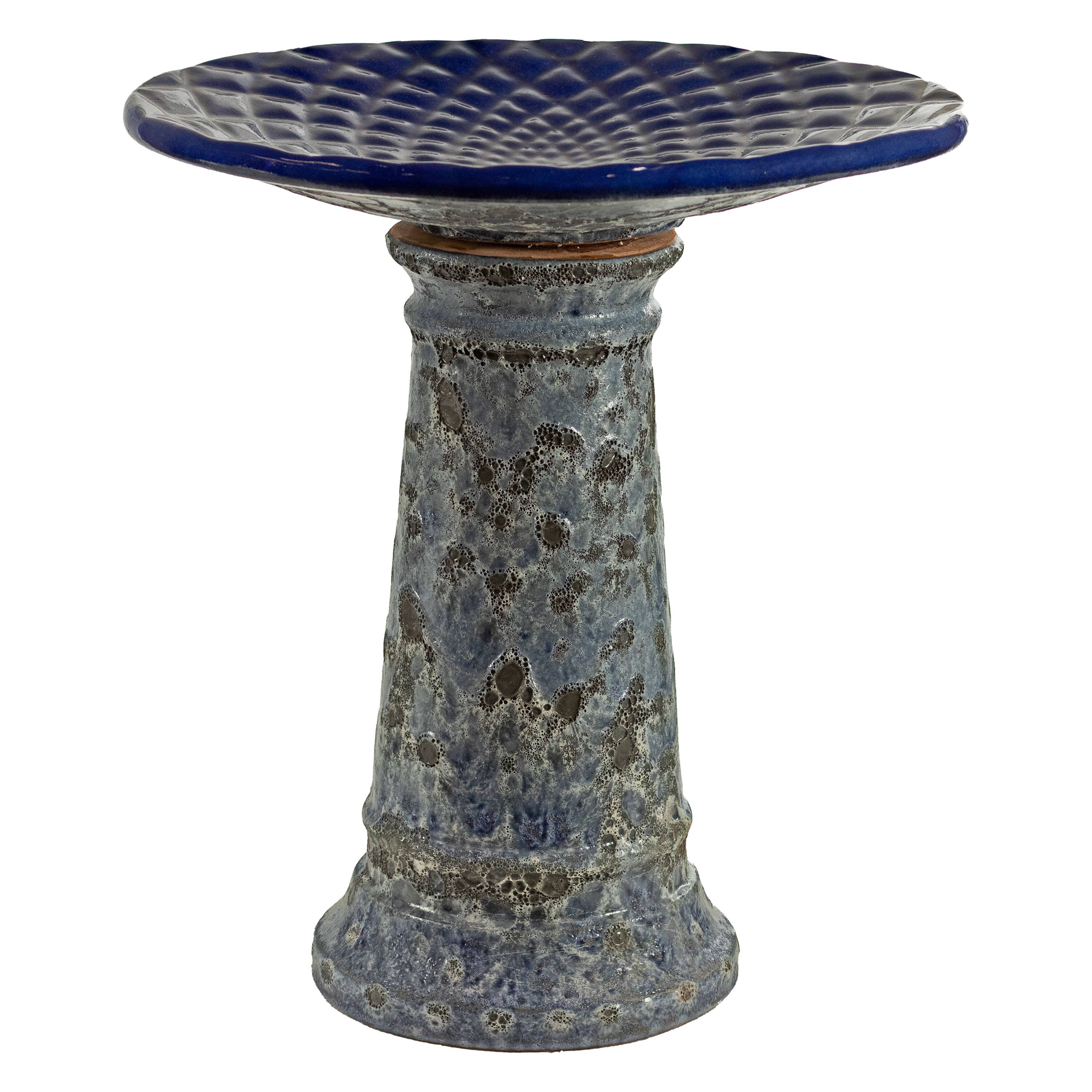 Front. Sunnydaze - Rennes 22.5" Ceramic Bird Bath with Lava Finish - Blue.