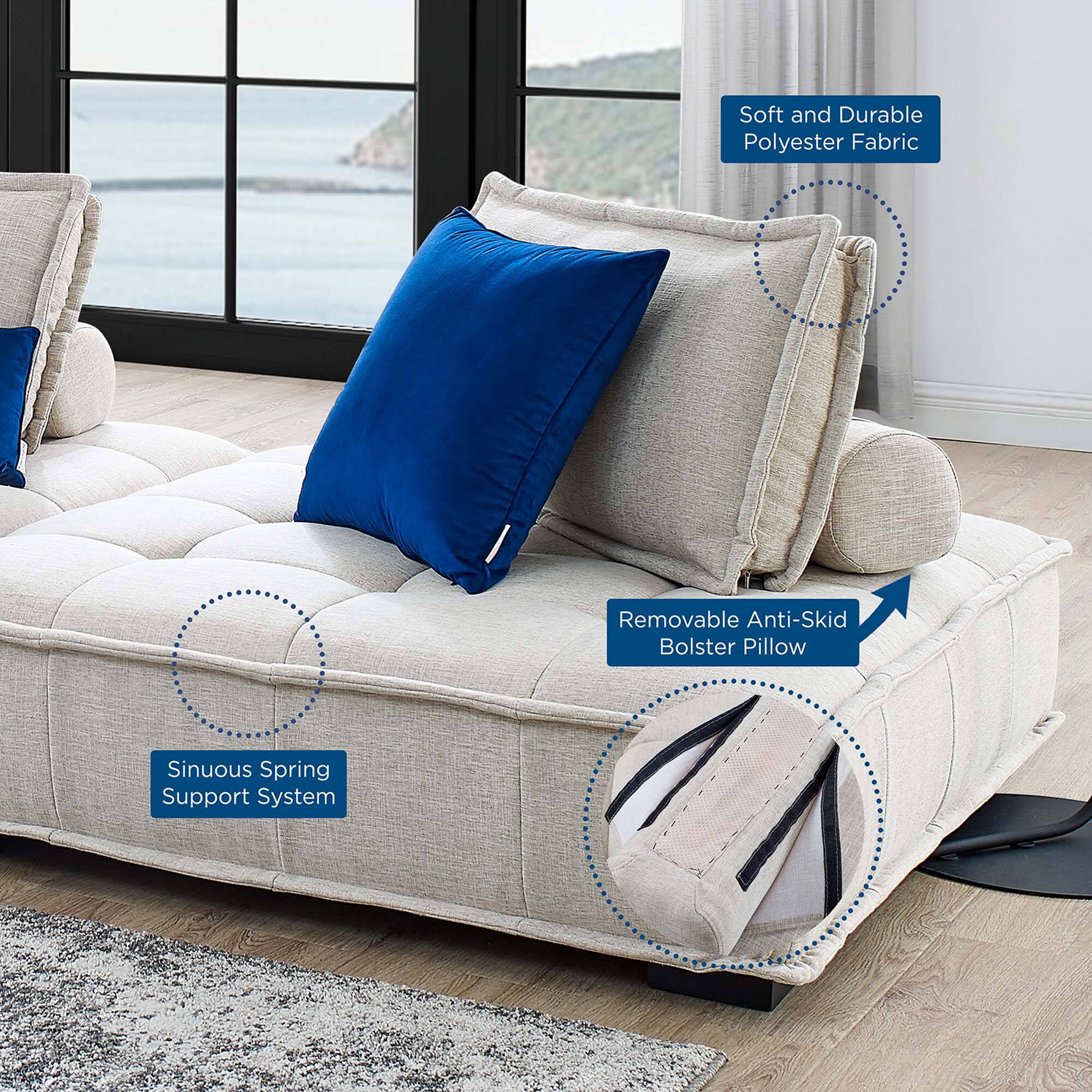 - Soft and Durable Polyester Fabric
- Sinuous Spring Support System
- Removable Anti-Skid Bolster Pillow