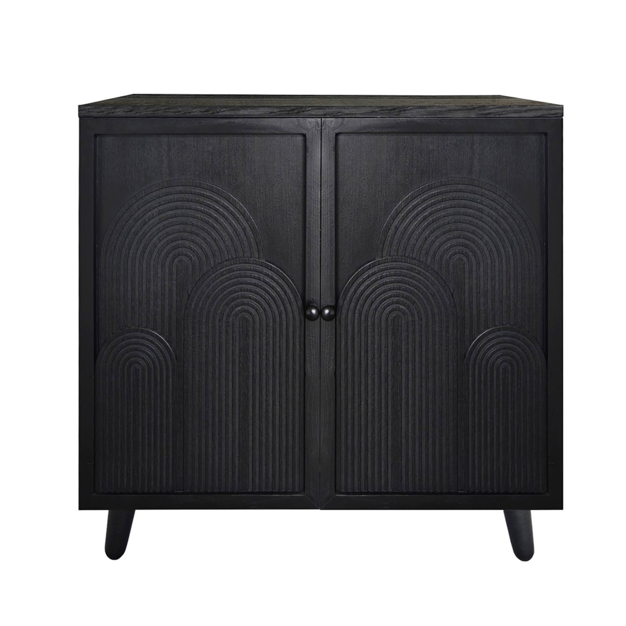 Back. GOODSILO - Modern Wood Storage Cabinet with Embossed Door Design for Living Room Bedroom or Entryway - Black.