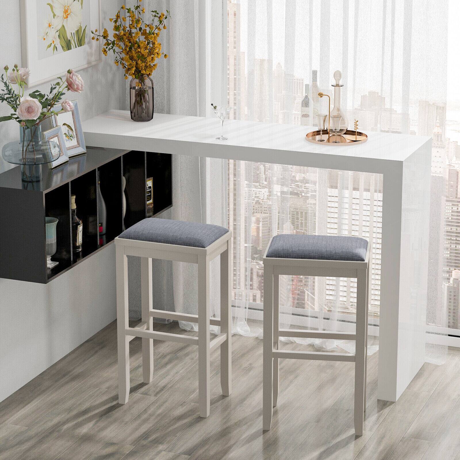 Alt View 7. Ecooso - 2 Pieces 31 Inch Upholstered Bar Stool Set with Solid Rubber Wood Frame and Footres - White.