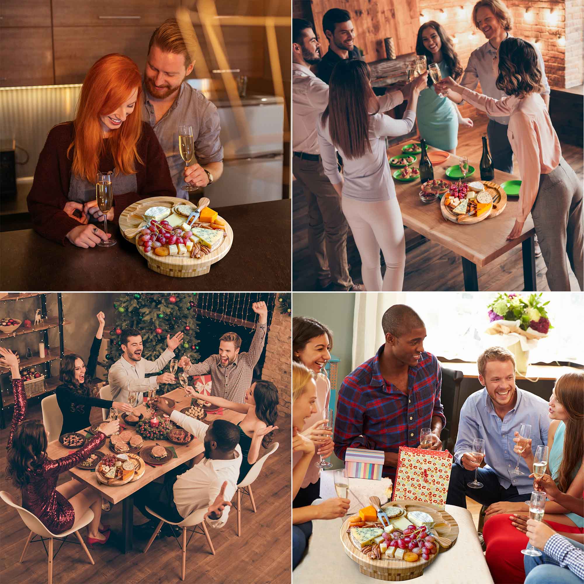 Back. BlauKe - Bamboo Cheese Board and Knife Set - 10-Inch Charcuterie Board with Slide-Out Drawer and Cheese Knives - Perfect Gift - Beige.