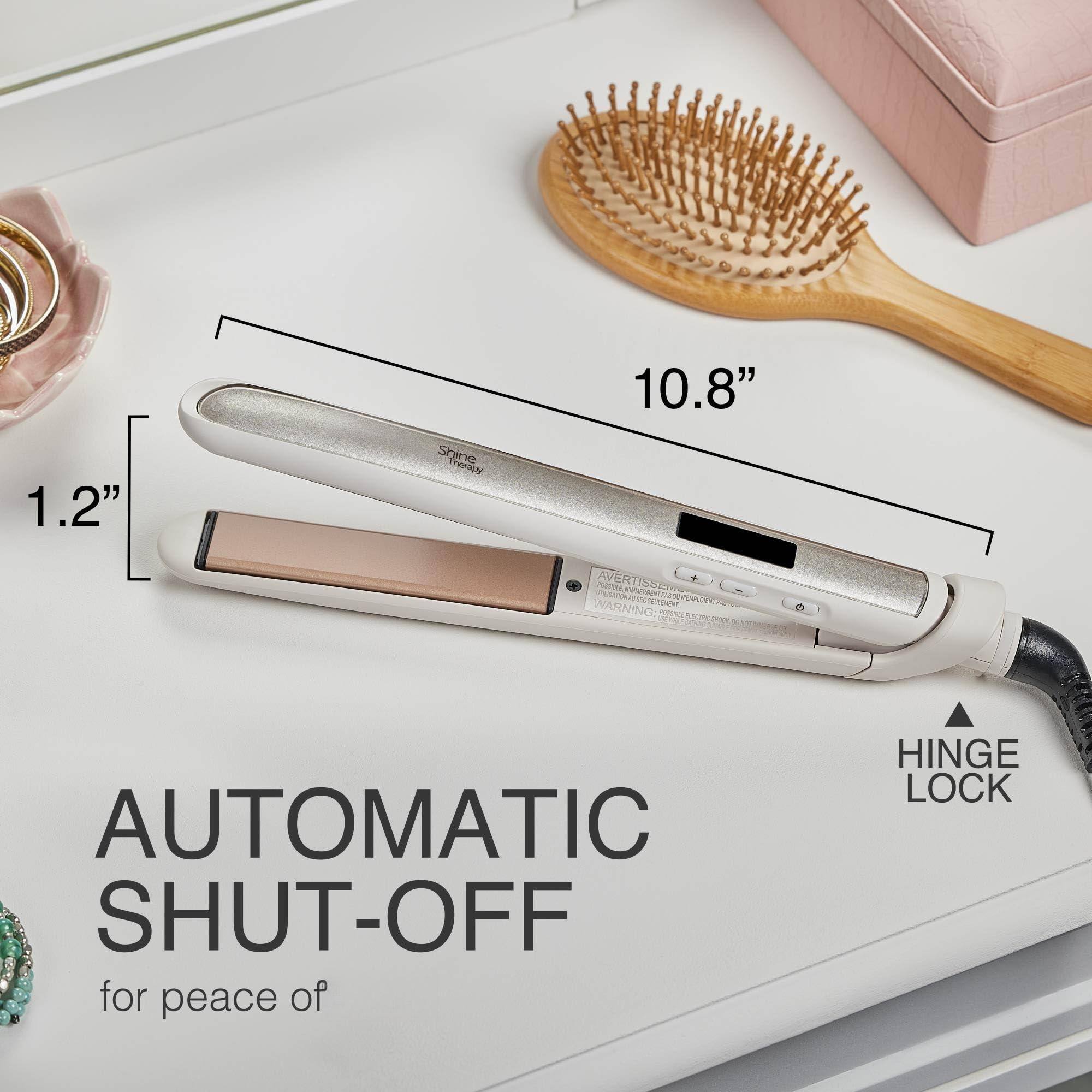 10.8"  
1.2"  

Shine Therapy  

AUTOMATIC SHUT-OFF  
for peace of  

AVERTISSEMENT  
WARNING  

HINGE LOCK