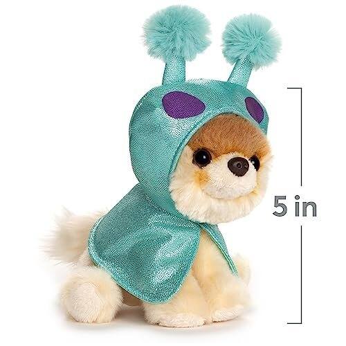 Angle. Gund - GUND Itty Bitty Boo #59 Alien Plush Dog — 5" Collectible Pomeranian with Pom-Pom Antennas - Multicolour.