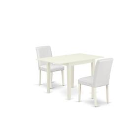 East West Furniture - 3-Piece Dining Set-A Wood Table and 2PU Leather Modern Dining Chairs with High Back - Linen White - Multi-Color