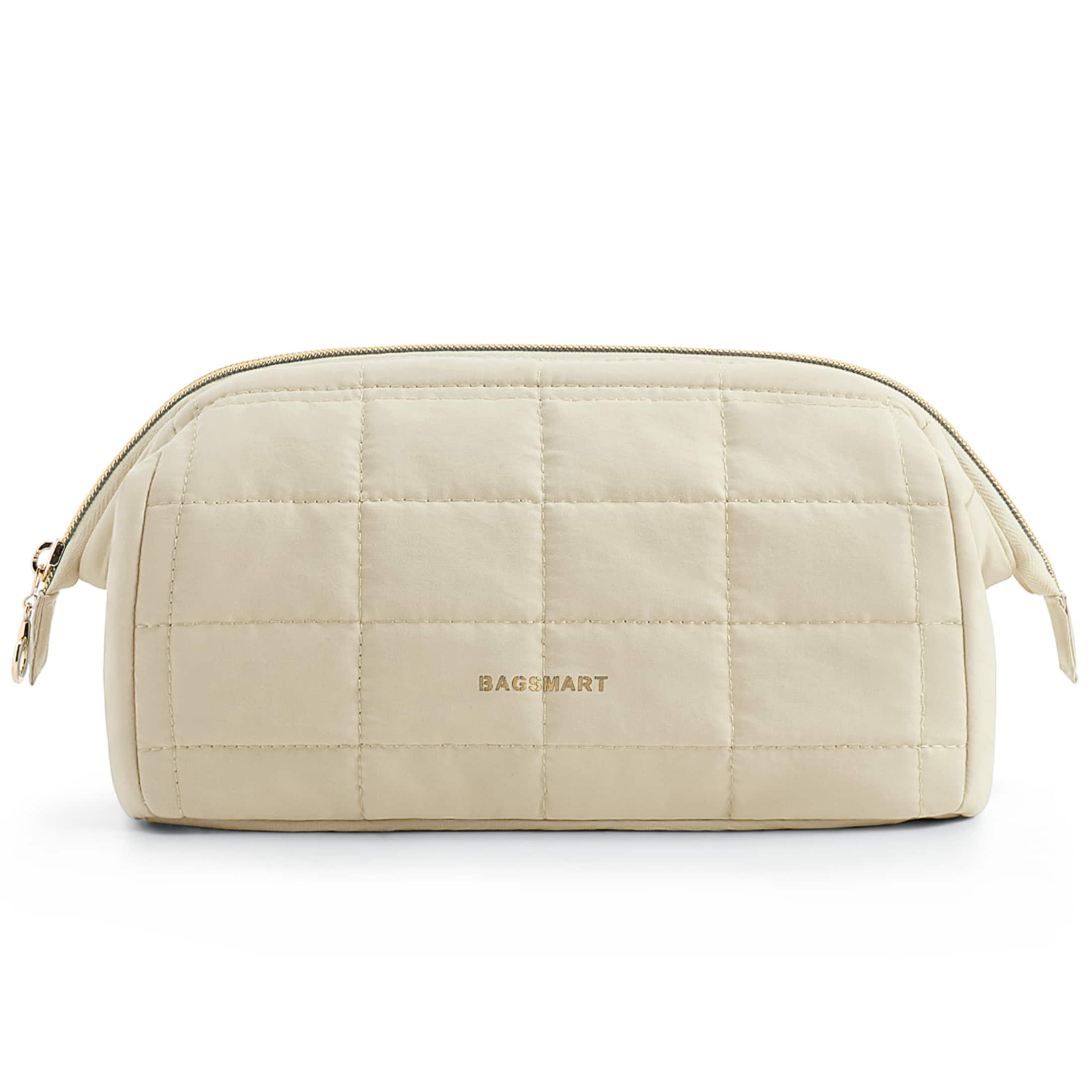 Bagsmart - Wide-open Makeup Bag Cosmetic Pouch Organizer Travel Toiletry Bag Essentials Accessories for Women Girls - Khaki