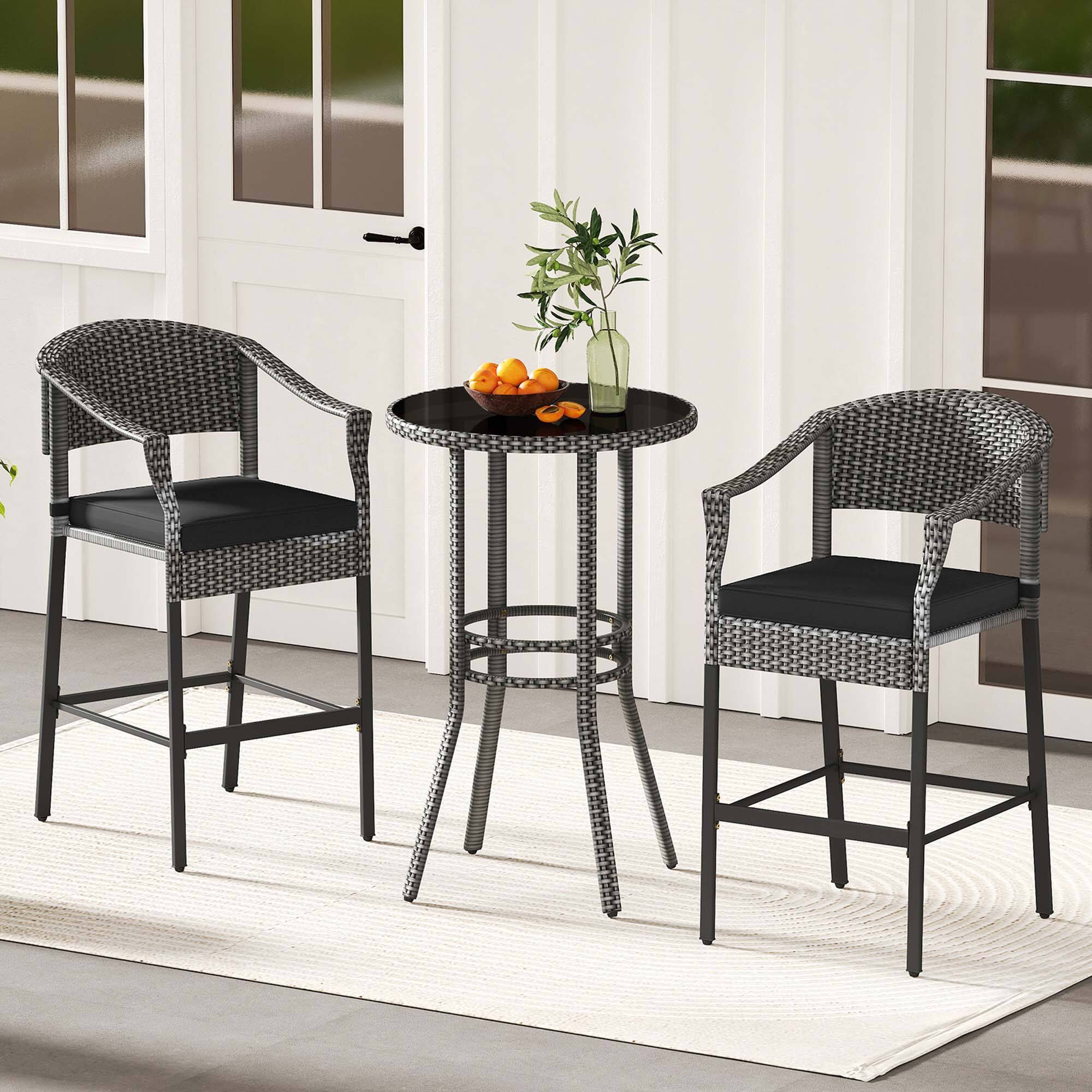 Alt View 1. Costway - Costway 3-Piece Patio Rattan Bar Set Wicker Bar Height Armchairs & Round Table - Black.